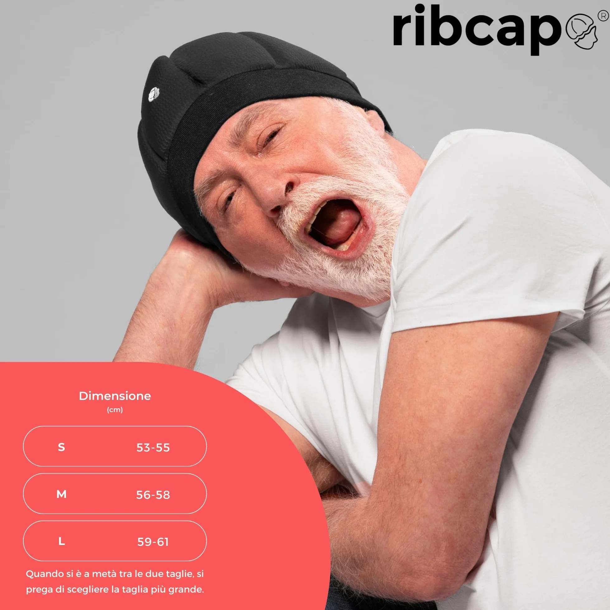 Ribcap Kate Cuffia sicura per Il Sonno | Nero | Casco Medico Protettivo per Il Sonno | Materiale Traspirante ipoallergenico