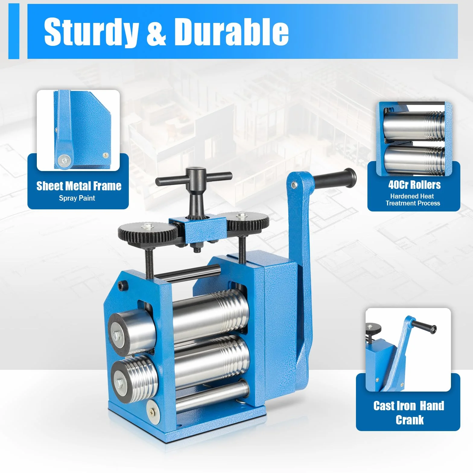 Rullo manuale 3 in 1, 75 mm, rullo combinato, rullo manuale, rullo per gioielli, spessore regolabile 0,03 – 6,5 mm, per platino/K oro/ottone/alluminio