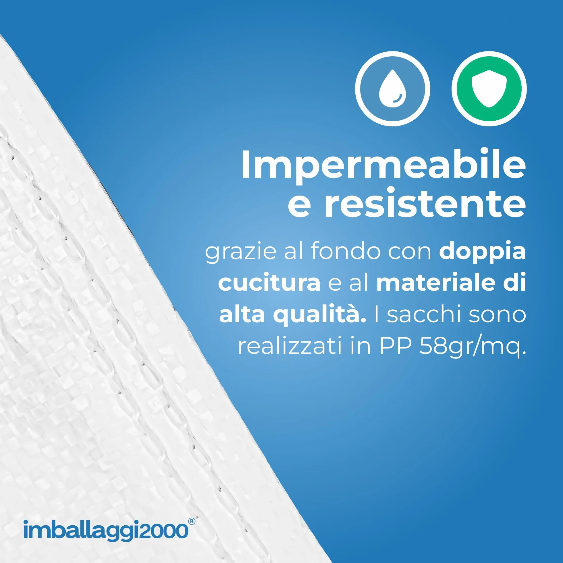 IMBALLAGGI 2000 - Sacchi in Rafia di Polipropilene, 50 Pezzi 70x120 Extra Resistente (58gr/mq) Multiuso Giardino e Detriti, Sacchi Spazzatura e Smaltimento Rifiuti, Sacco Oggetti Pesanti e Fai da Te