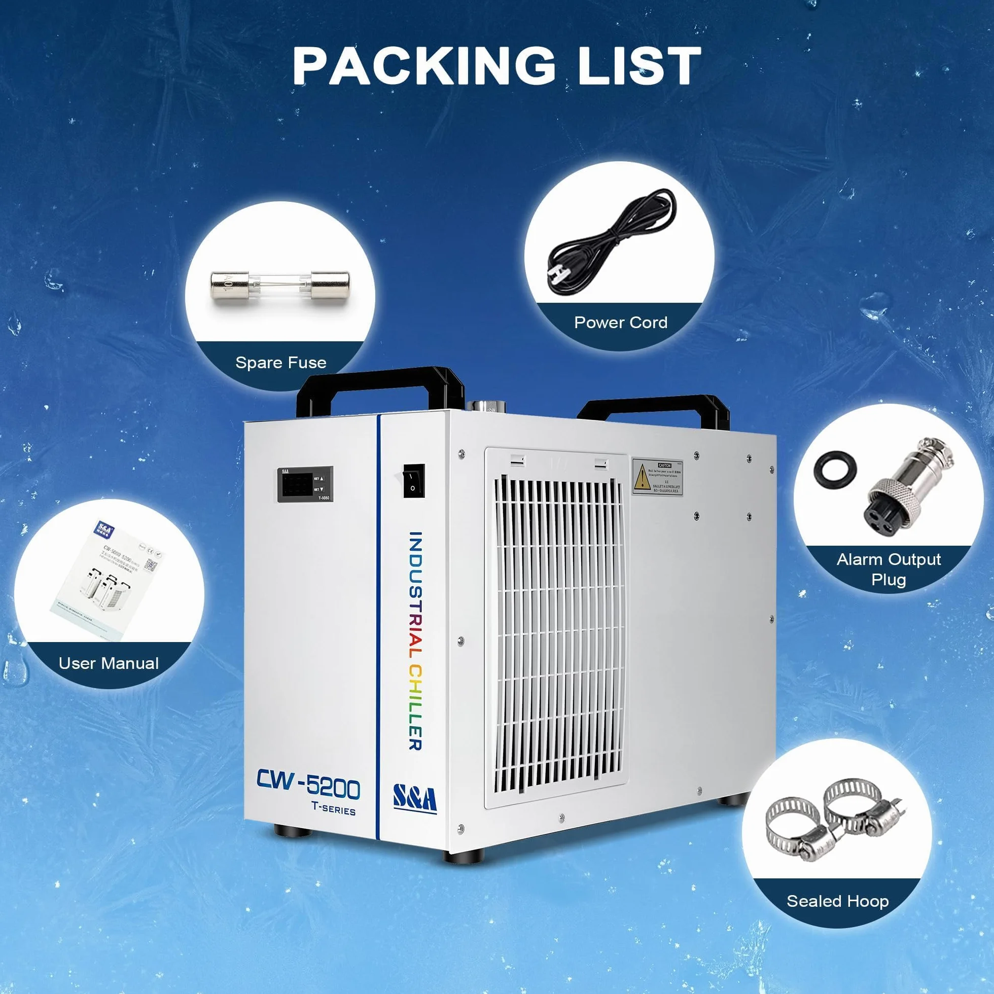 S&A CW-5200TH Industrial Water Chiller 7L CO2 Laser Cooling 80W-150W