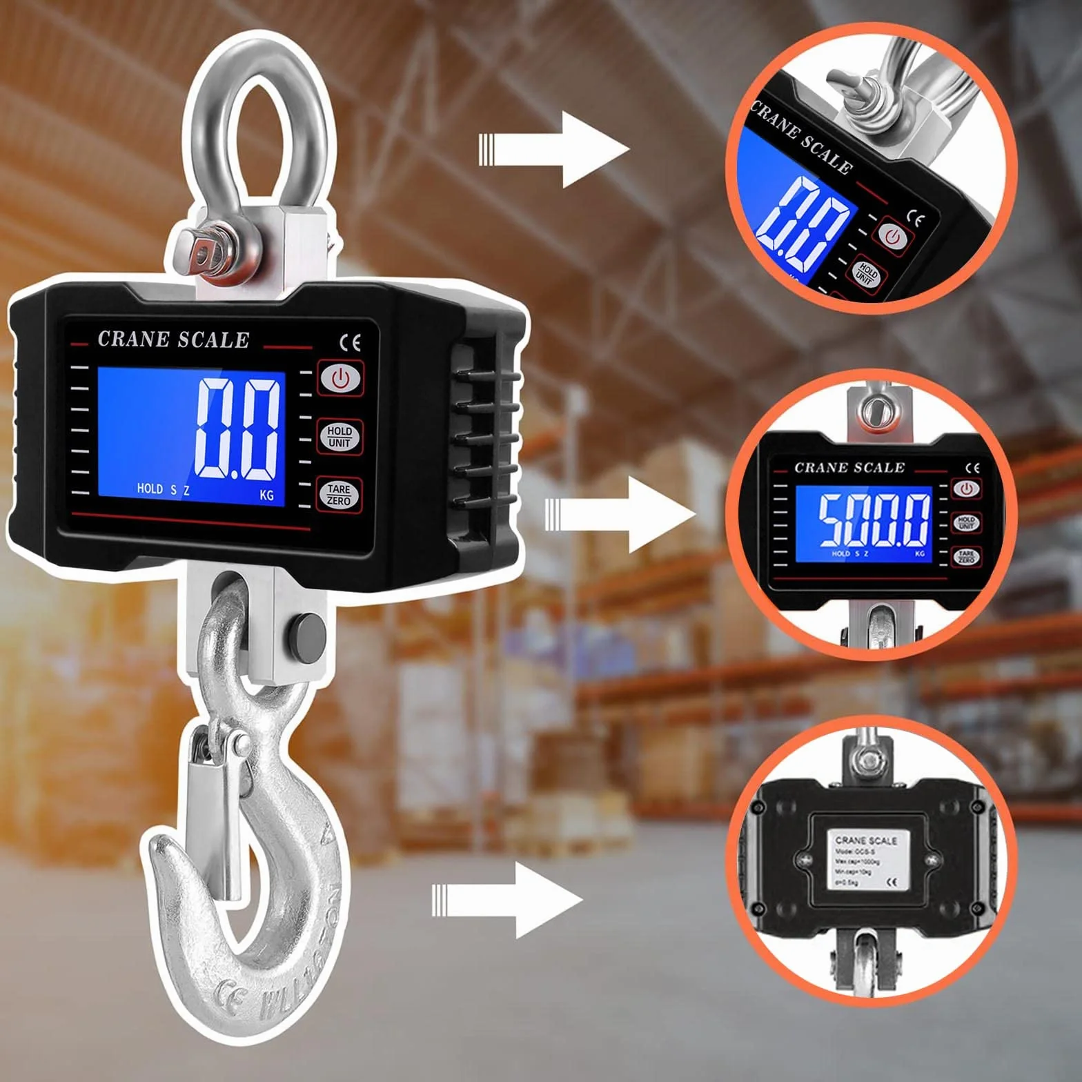 Bilancia Elettronica per Gru a Gancio 1000KG Alta Precisione con Telecomando Digitale Dinamometro Pesante Industriale