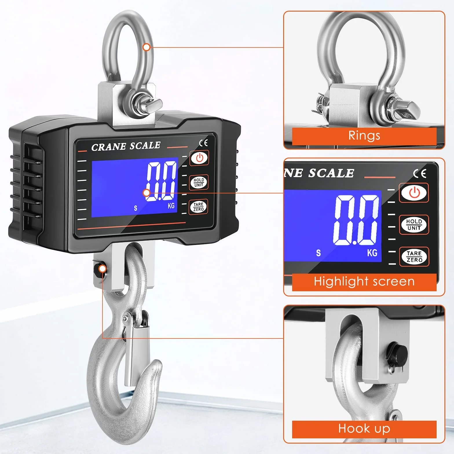 Bilancia per Gru 1000kg/2000LBS, Crtkoiwa Bilancia Industriale Display LCD Bilancia di Precisione Bilancia a Gancio Bilancia Elettronica per Gru Bilancia Sospesa con Telecomando
