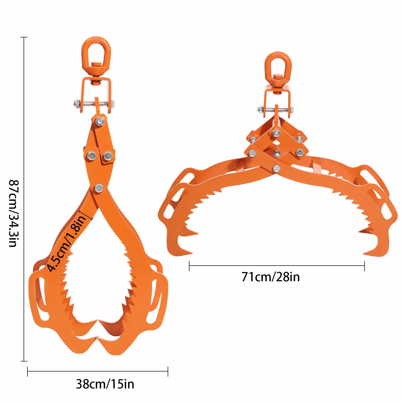 Pinza forestale per tronchi d'albero, pinza per legno fino a 710 mm, pinza da traino, gancio per legno in acciaio, portata 1202 kg, pinza da traino con 4 punte di serraggio per sollevare