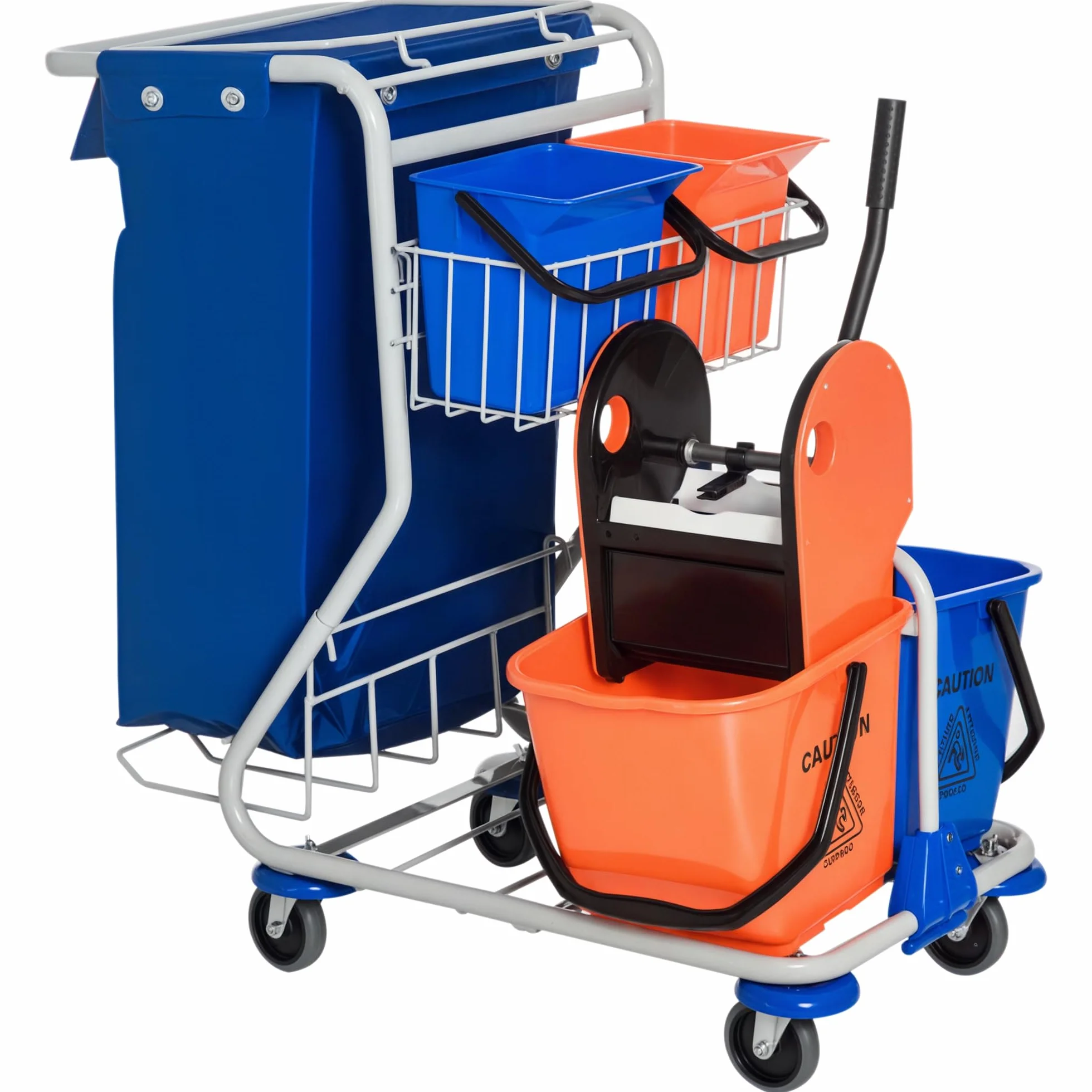 HOMCOM Carrello Pulizie Professionale 2 Secchi 18L 6L Strizzatore Mocio Gancio Ruote 93x80x97 cm Arancione