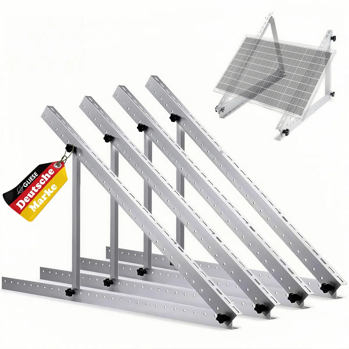 GLIESE Supporto per pannello solare, 114 cm, pannelli solari, set di montaggio da 0° a 90°, supporto fotovoltaico, per tetto piatto da 100 W a 600 W, montaggio a parete, fotovoltaico, balcone (2 set