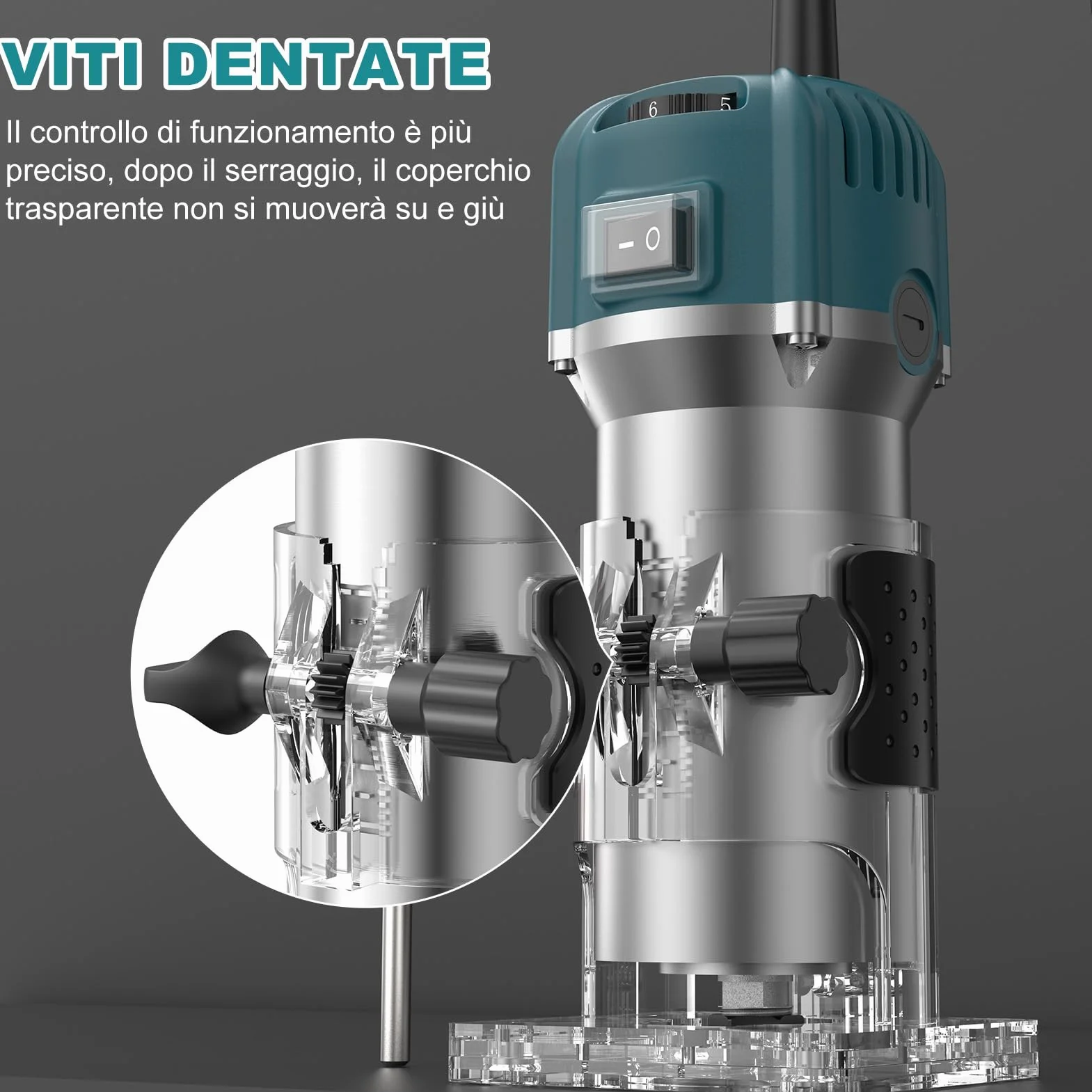 Rifilatore Fresatrice Verticale per legno, 800W 28000RPM Legno Rifilatrice Elettrica, 6.35mm Mandrino 6 Velocità Variabili Elettrica Fresatrice Palmare Con 15 pezzi 1/4" Fresatura Cuter