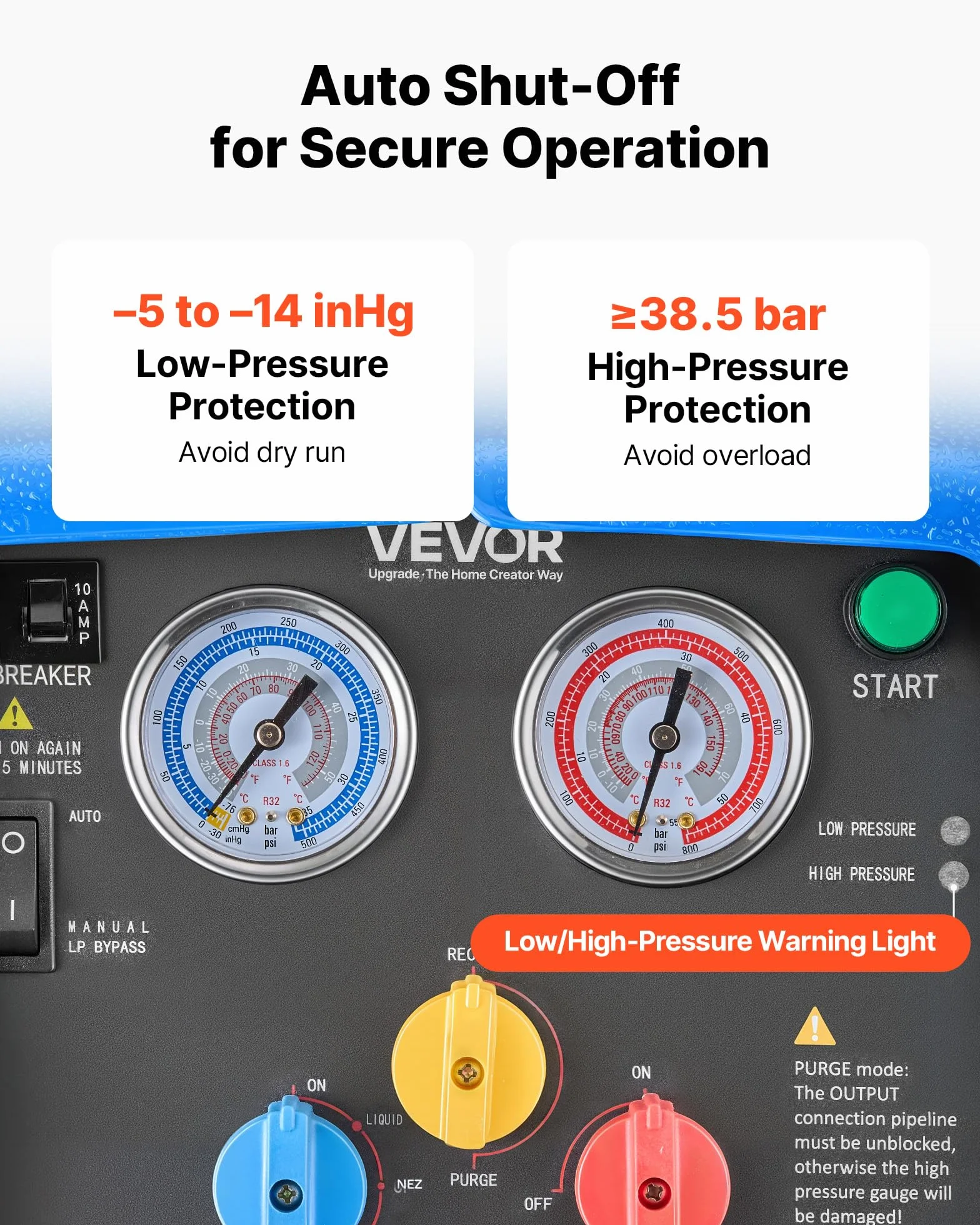 VEVOR Stazione di Recupero Refrigerante Portatile 3/4 CV Macchina Monocilindrico 1450 giri/min 0-40 ℃
