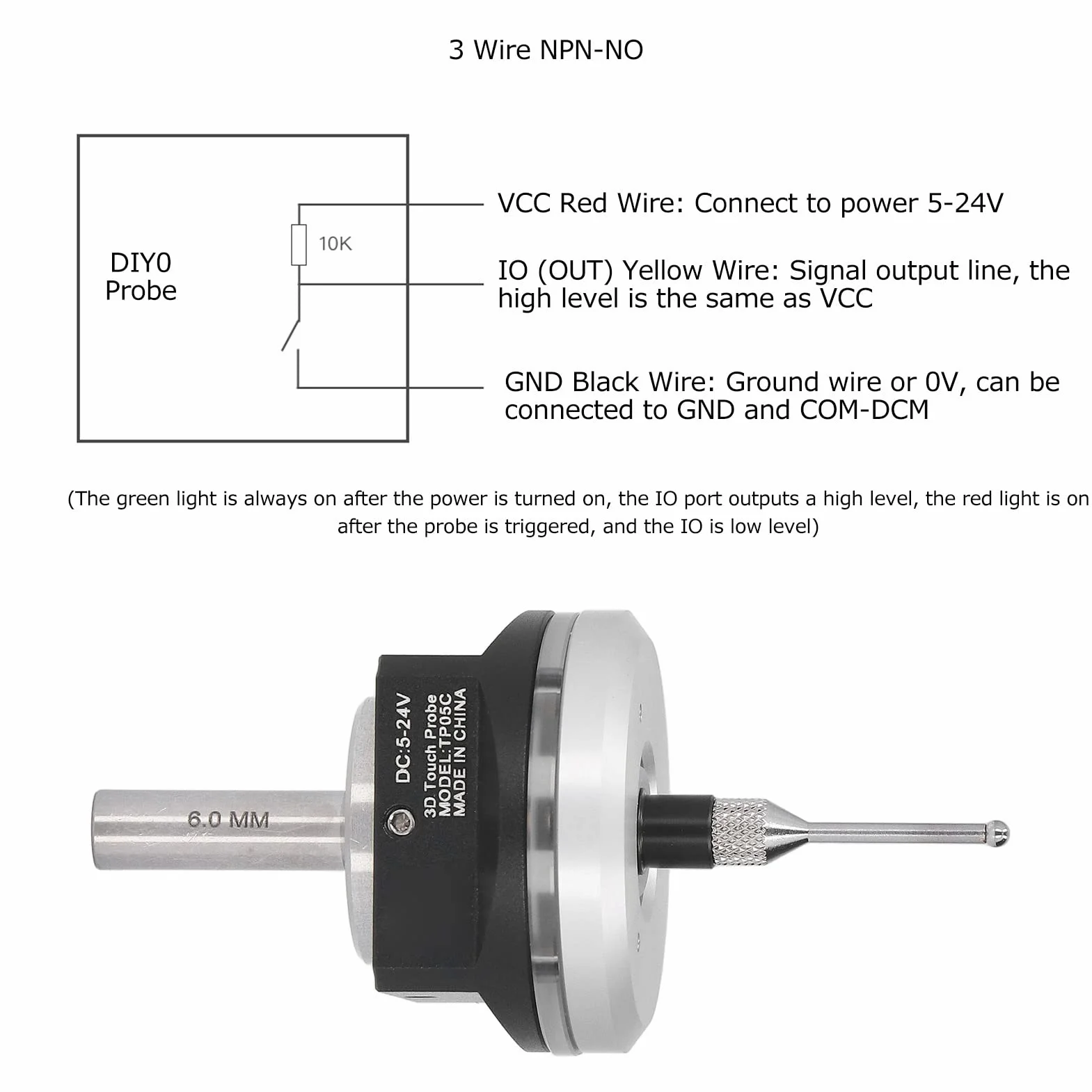 Sonda Cnc 3D Touch Probe Edge Finder Alta Precisione Sfera Acciaio Tungsteno DC 5~24V