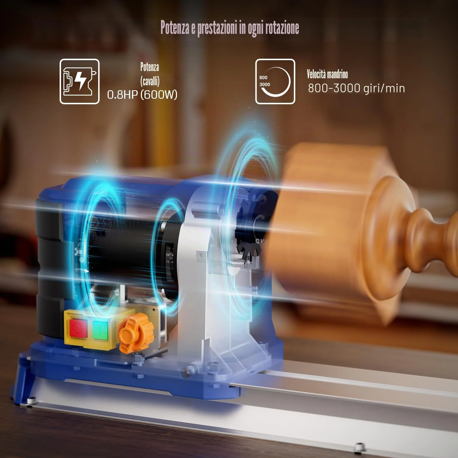 SainsmartTornio da tavolo 10 x 24 pollici, 600 W, 0,8 CV, controllo continuo della velocità da 800-3000 giri/min, accessori completi per la lavorazione del legno