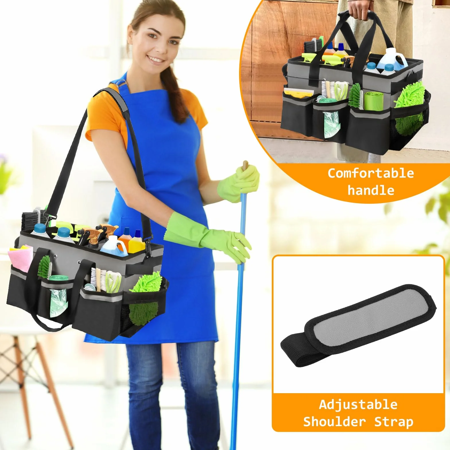 Borsa Portaoggetti per Attrezzi da Giardinaggio con Manico e 5 Divisori, Contenitore Organizer per Pulizia