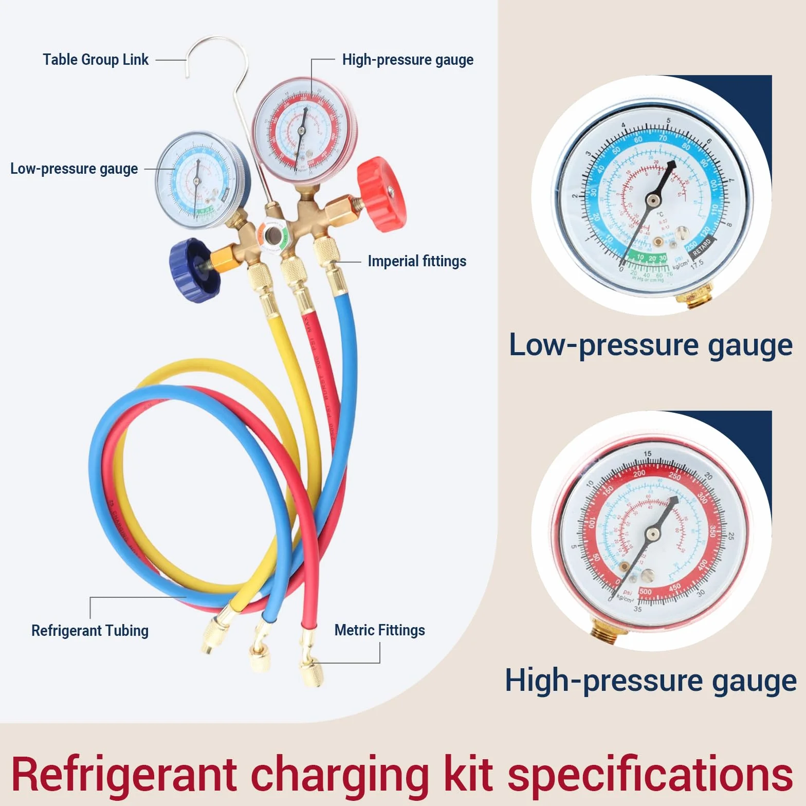 OUKENS Set di misuratori collettori diagnostici CA refrigerante con Kit Tubo e Gancio