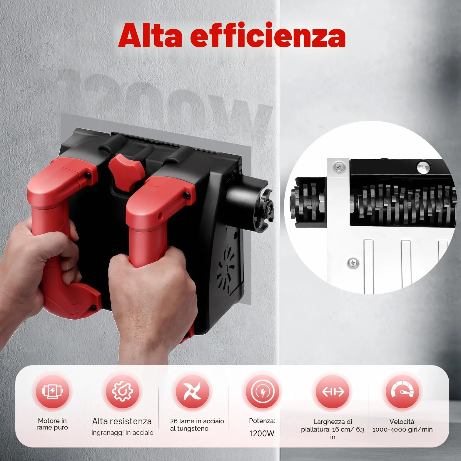 Fresa per ristrutturazione da 1200W, levigatrice per calcestruzzo, fresa per calcestruzzo, levigatrice, fresa per intonaco, fresa per muri, pialla elettrica da parete, levigatrice, fresa per intonaco
