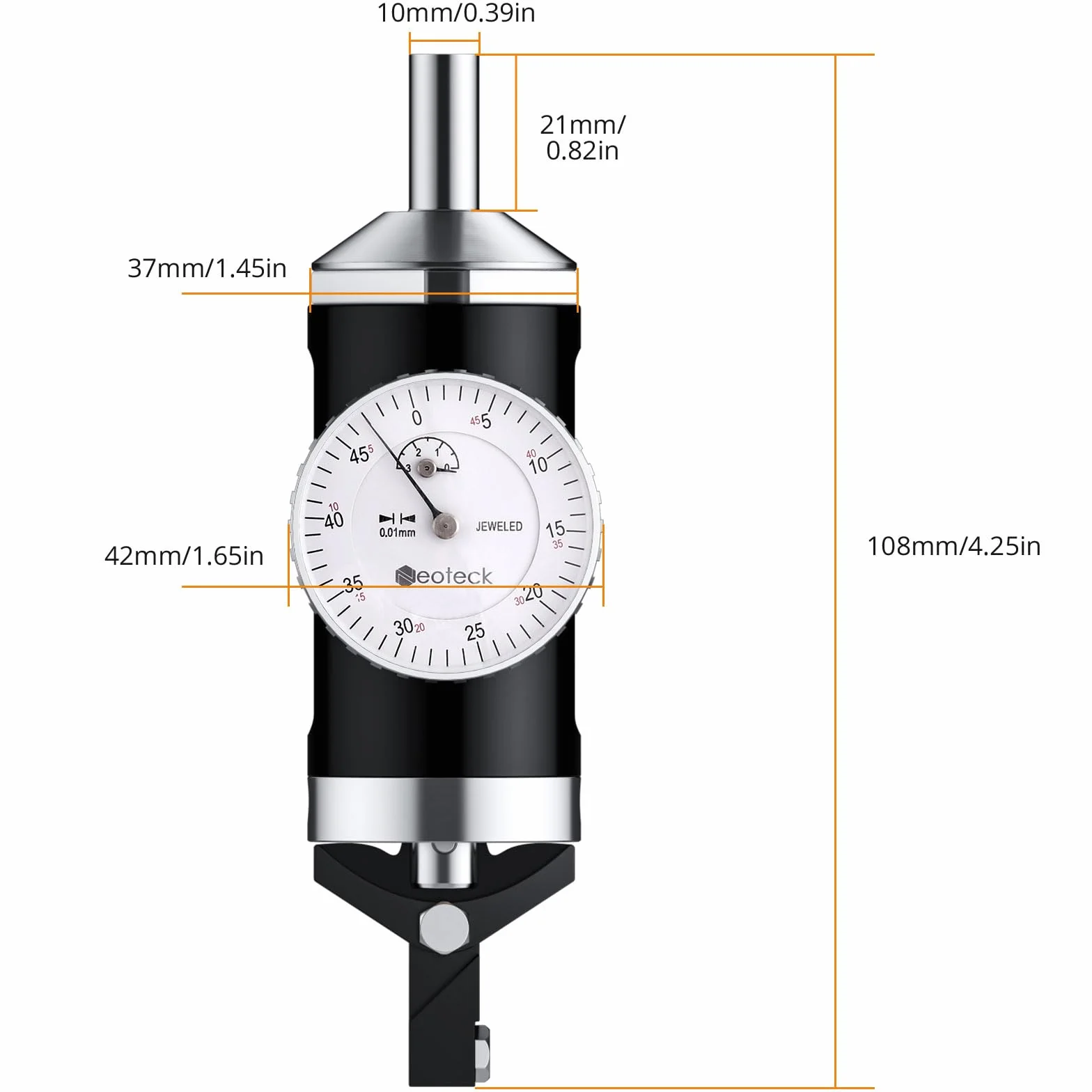 Neoteck Indicatore Coassiale di Centraggio 0-3mm, Precisione 0.01mm Prova del Quadrante di Centraggio Battitore di Centro per Fresatrice e Tornio - Set Completo con Aste, Puntali e Custodia Rigida