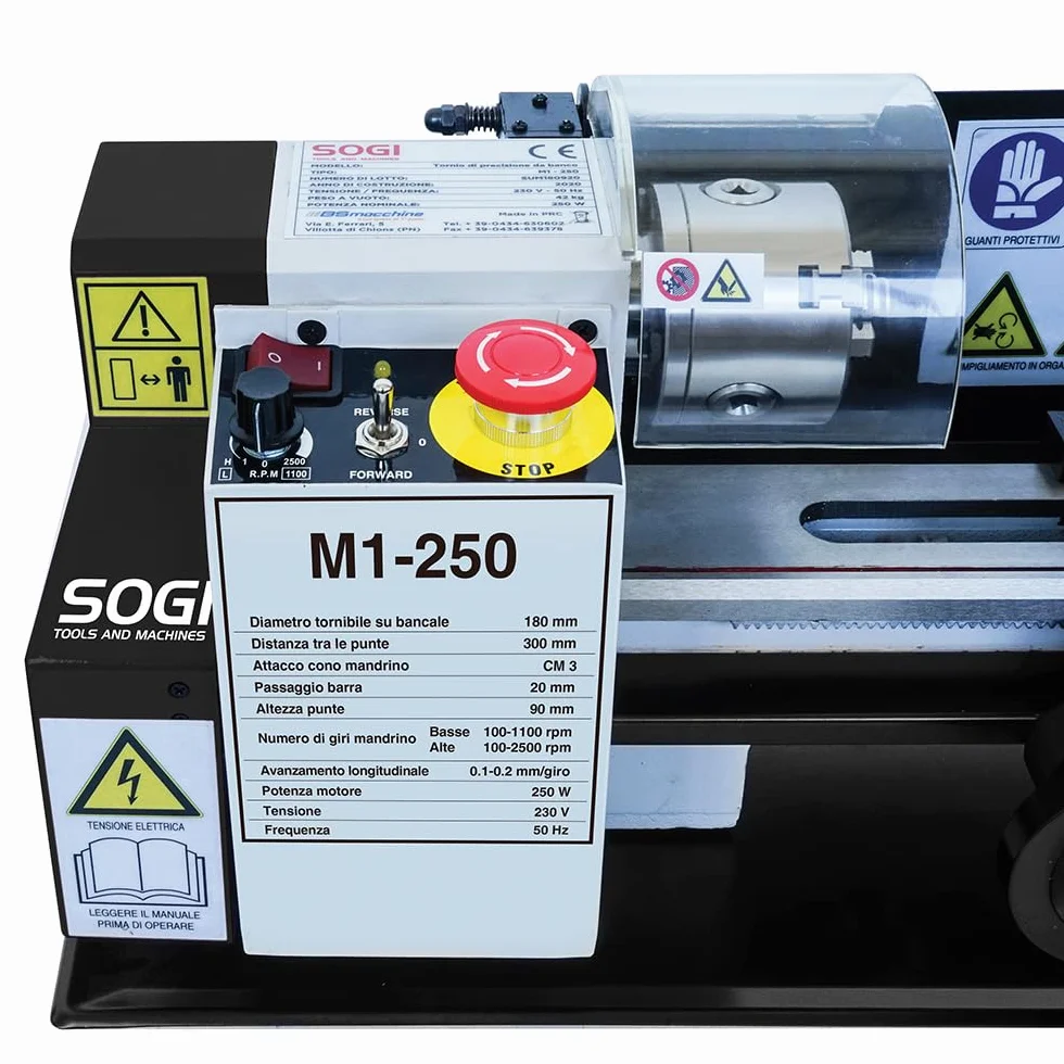 SOGI M1-250 Tornio per metalli da banco 180 x 300 avanzamento automatico longitudinale