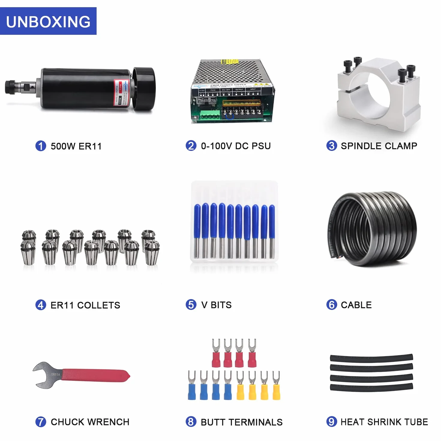 Daedalus Kit Motore Mandrino Spazzolato CNC, 500 W, ER11