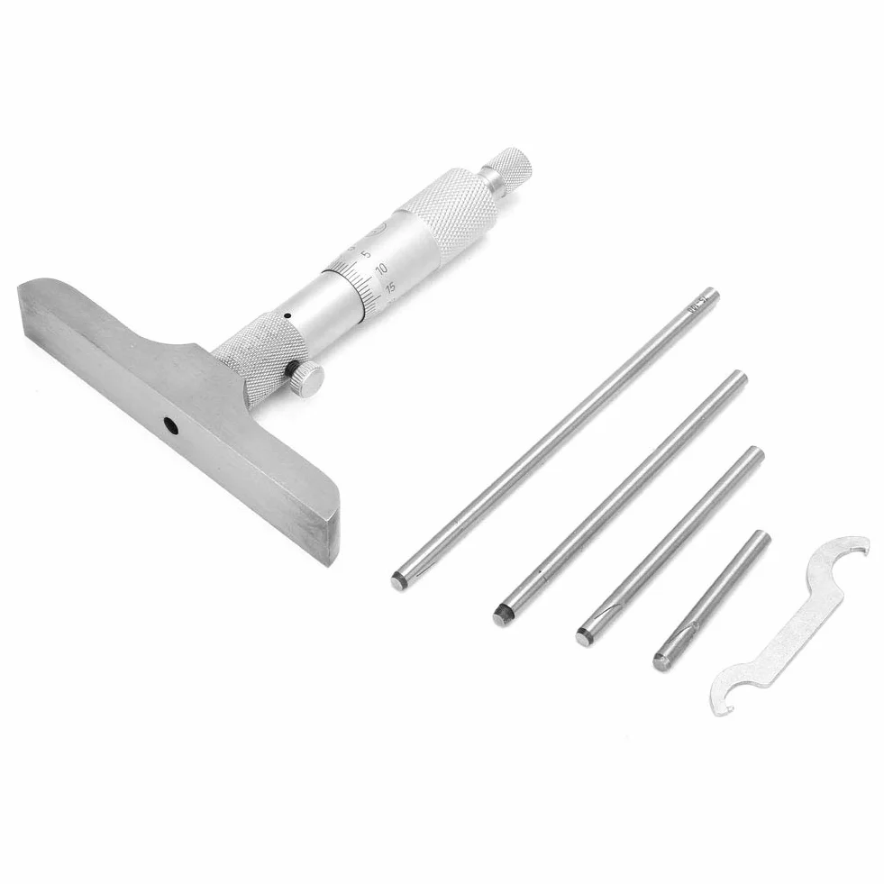 Calibro micrometrico di profondità 0,01 mm a testa tonda Strumento di misurazione 0-100 mm 4 pollici + 5 bielle