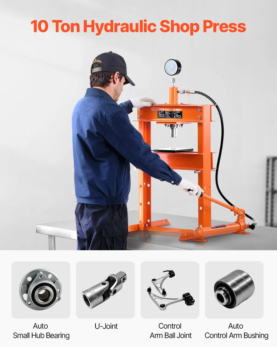 VEVOR Pressa Idraulica Manuale 10T Telaio a H per Officina Garage