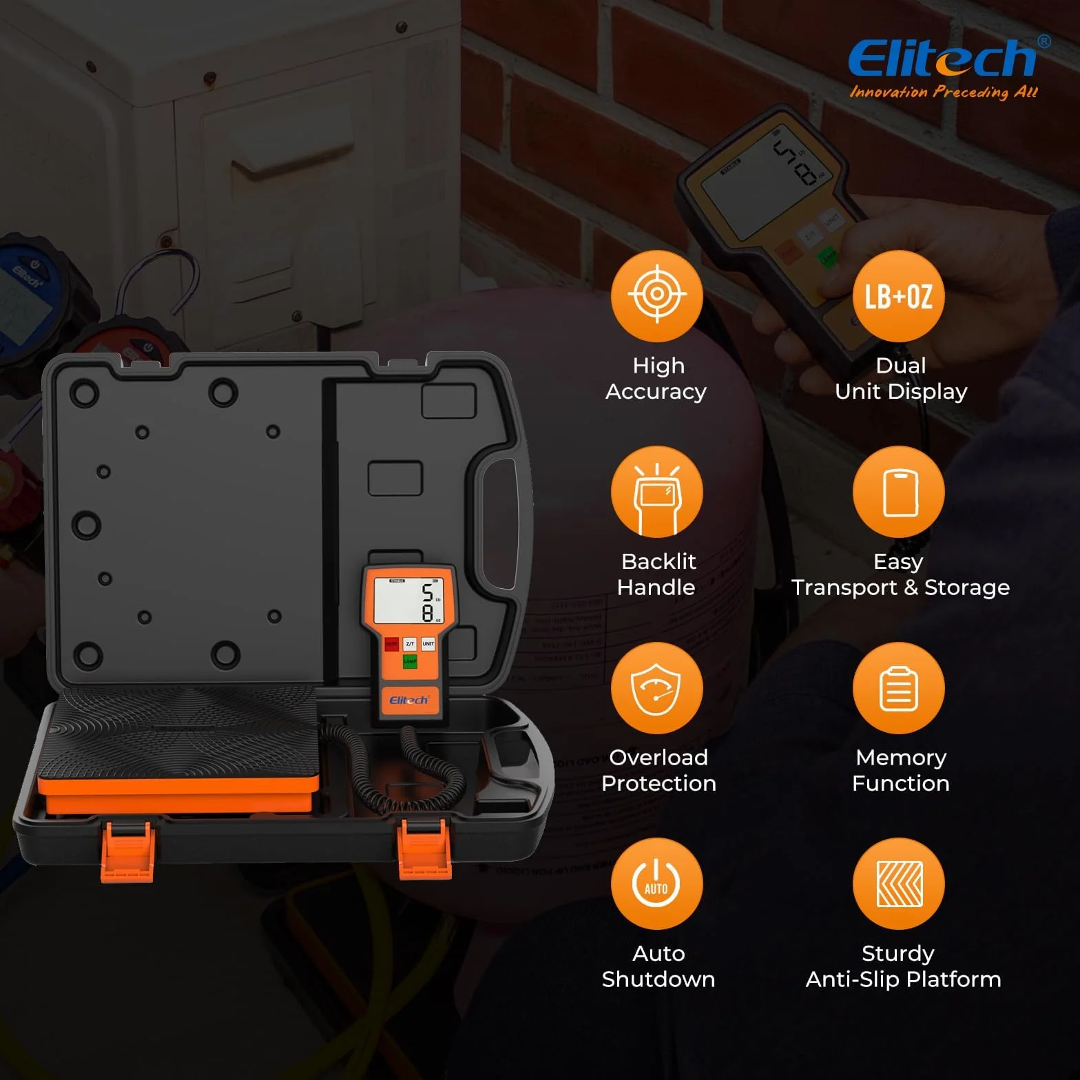 Elitech LMC-100A+ Bilancia per Refrigerante 100kg Elettronica Carica Freon KG LB OZ HVAC