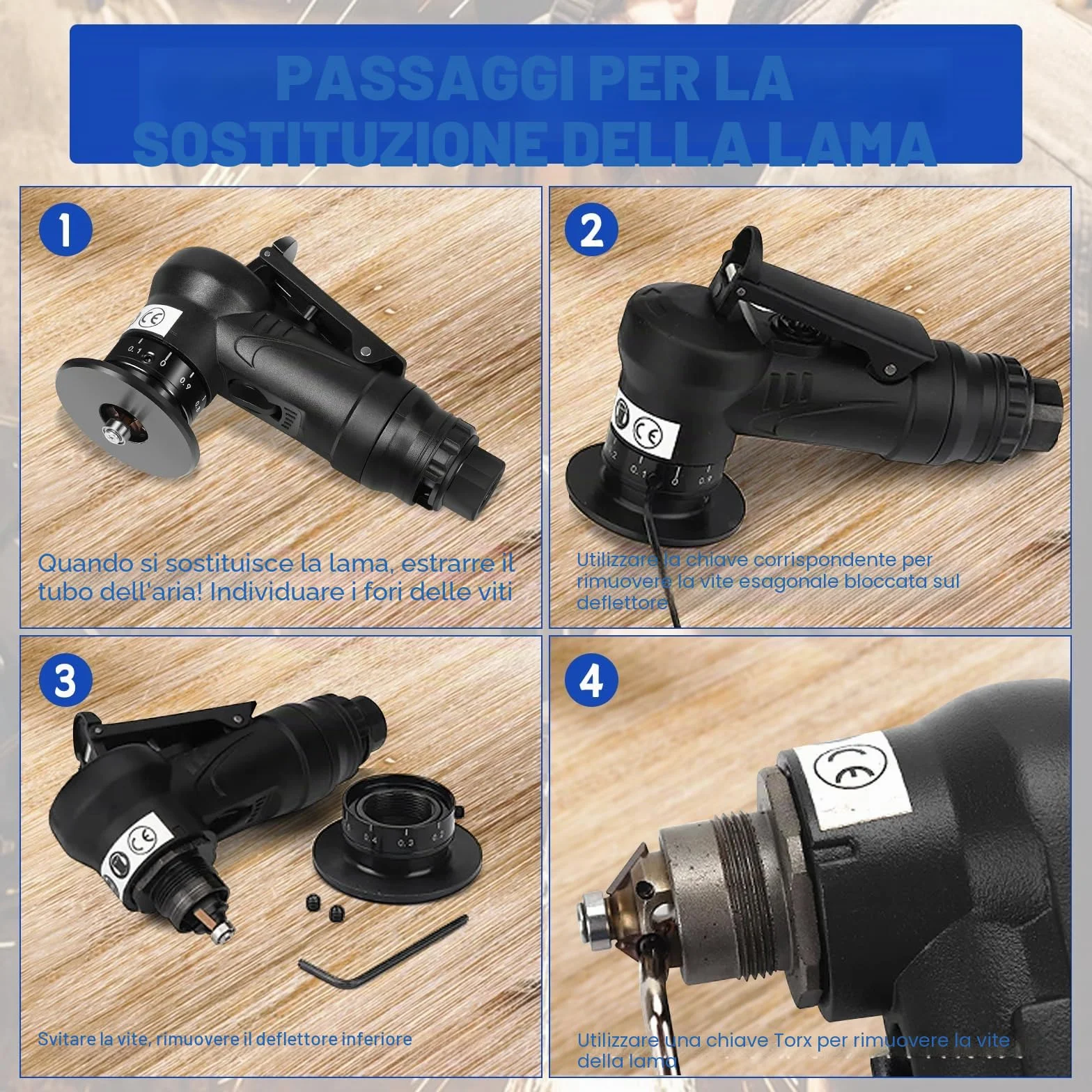 Smussatrice pneumatica 2 in 1, 45 gradi, inserti angolari 6R+6C+6, per metalli