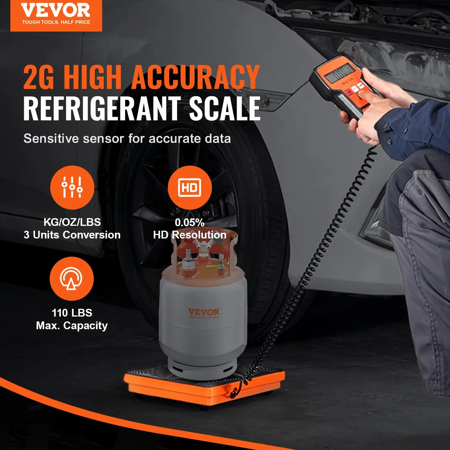 VEVOR Bilancia per refrigerante HVAC 50 kg, ricarica telecomando cablato, recupero elettronico digitale alta precisione 2 g, custodia