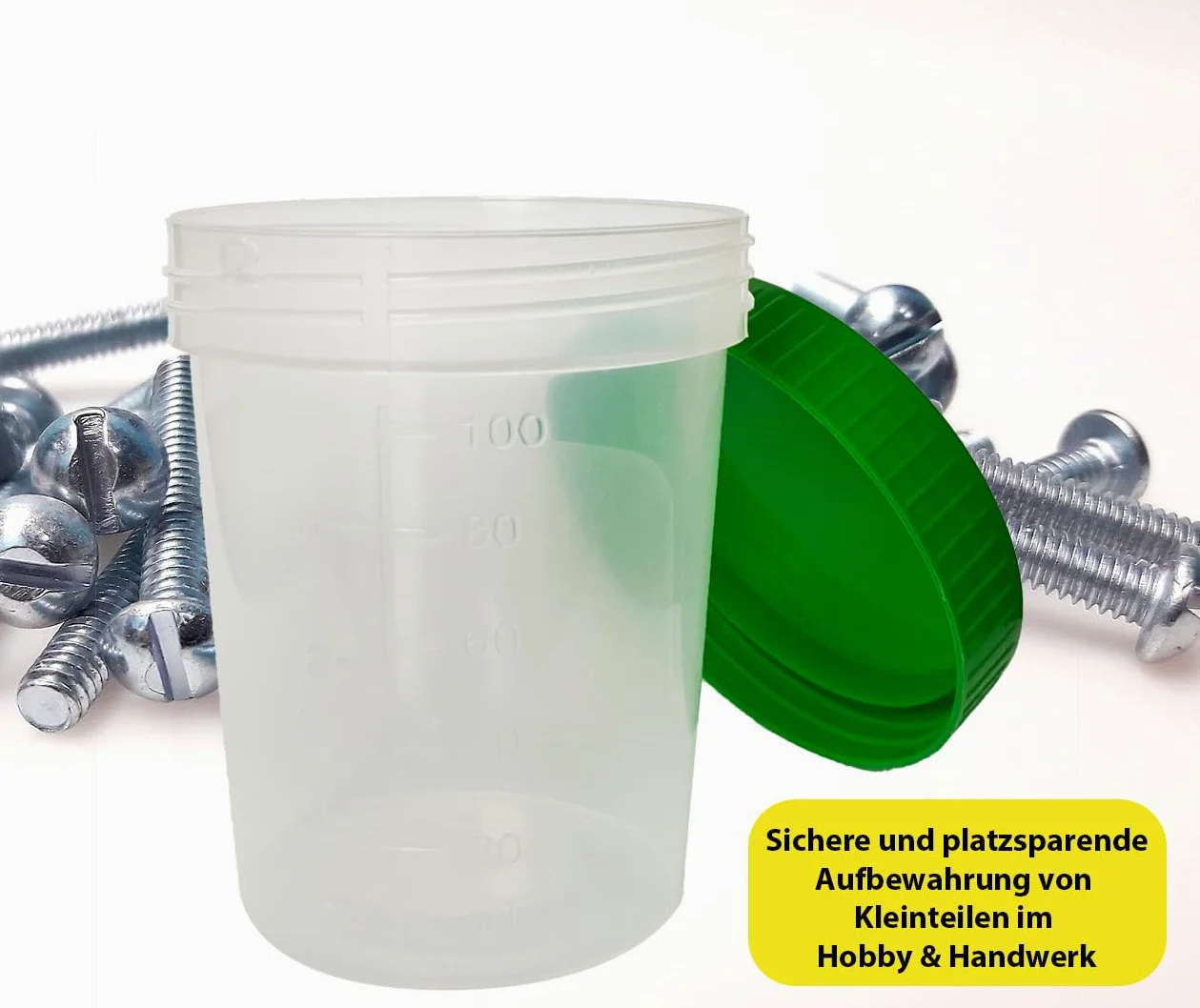 Tiga-Med Bicchieri per urina/campione, 500 pezzi, 125 ml, con tappo a vite verde, graduati fino a 100 ml, scrivibili