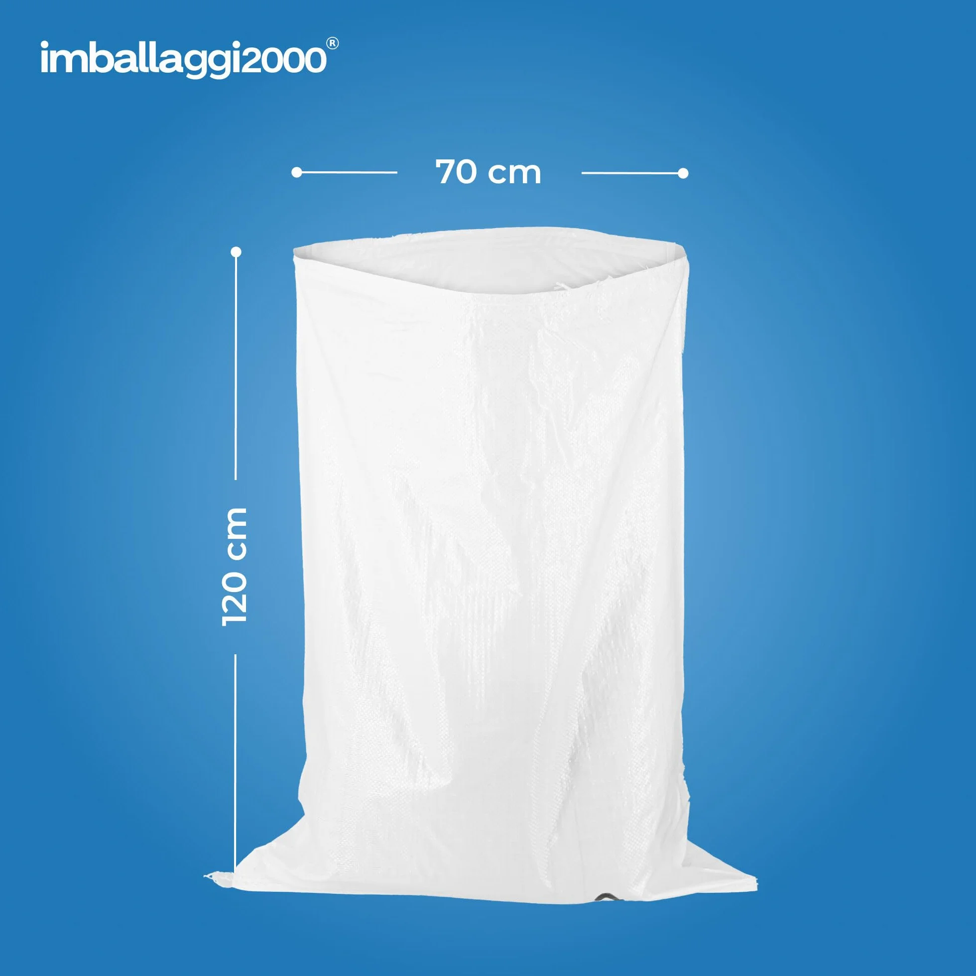 IMBALLAGGI 2000 - Sacchi in Rafia di Polipropilene, 50 Pezzi 70x120 Extra Resistente (58gr/mq) Multiuso Giardino e Detriti, Sacchi Spazzatura e Smaltimento Rifiuti, Sacco Oggetti Pesanti e Fai da Te