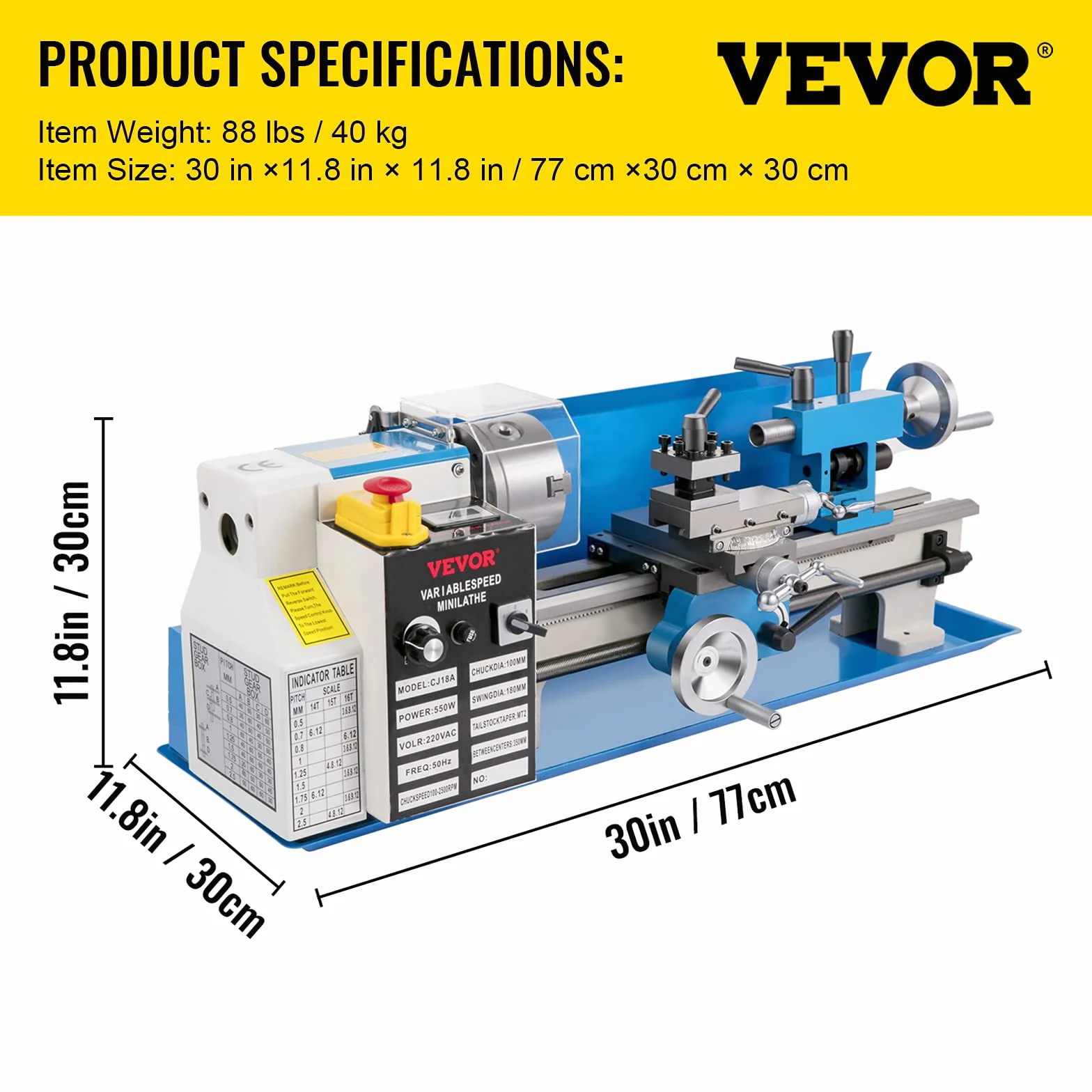 VEVOR Mini Tornio da Banco per Metallo Motore 800W in Ghisa HT200 Velocità tra 150-2500 giri/min Variazione Costante, Mini Tornio per Metalli 80 x 34 x 36 cm Cono Mandrino MT5 Diametro Mandrino 100mm