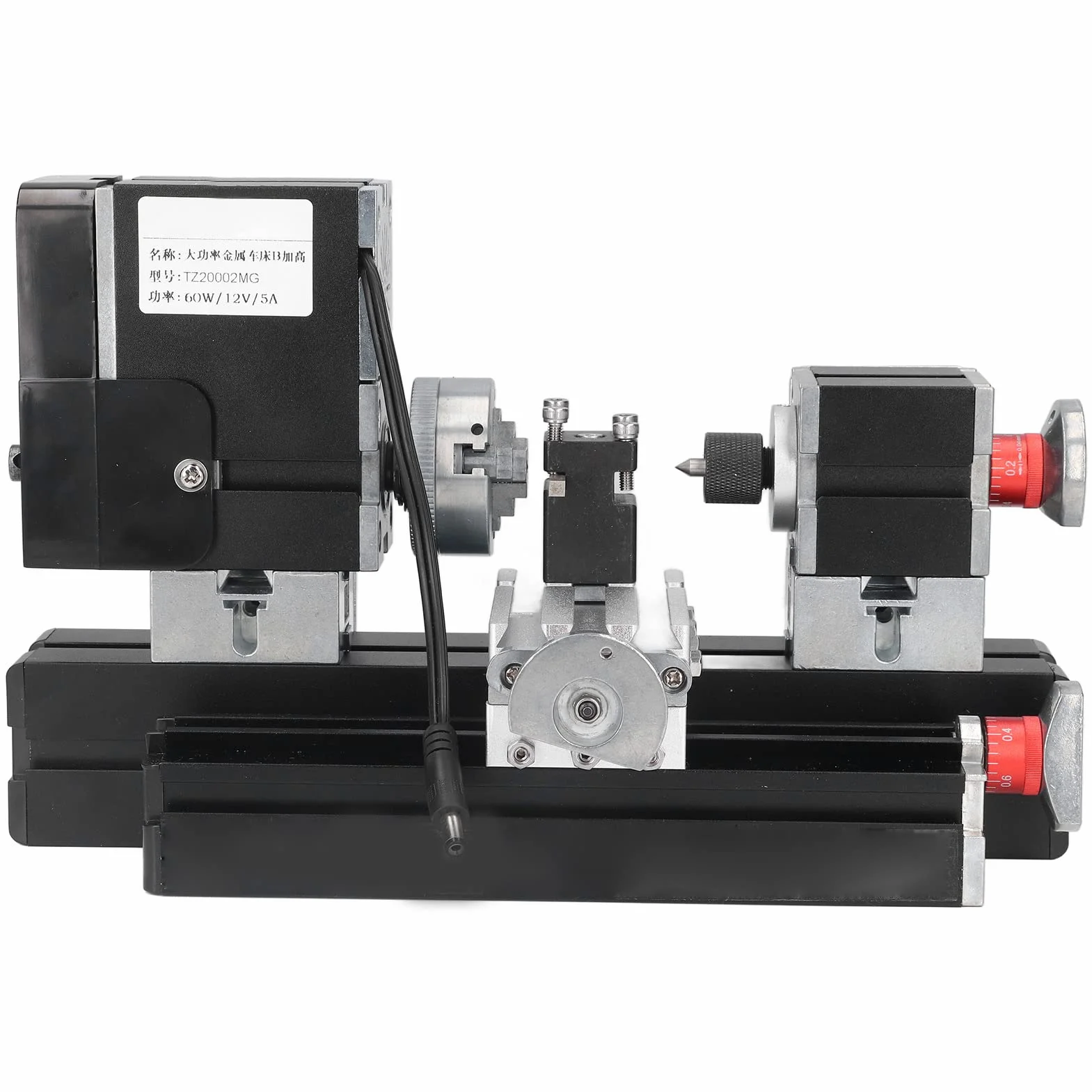 12VDC 60W 12000RPM CNC Mini Tornio Macchina Utensile Fai Te Lavorazione del Legno Tornio per Legno Fresatrice Rettifica Lucidatura Perline Trapano Rotary 100‑240V(#1)