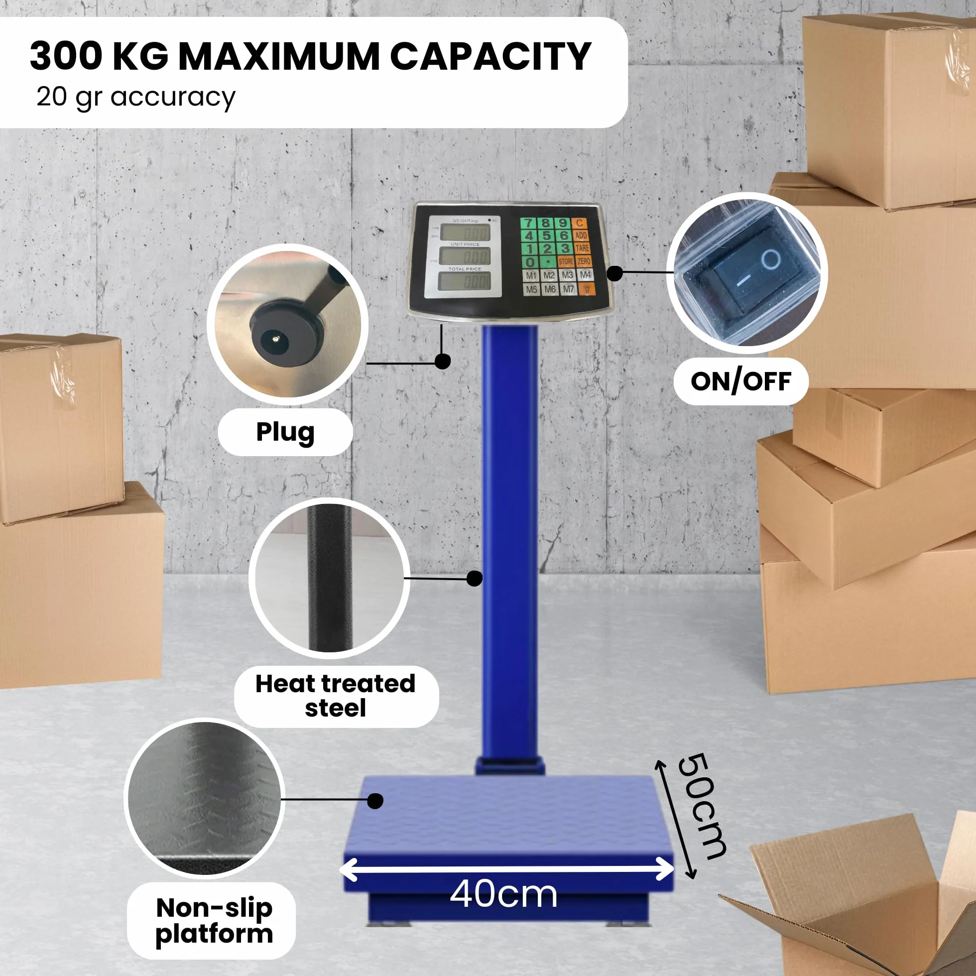 Bilancia a Piattaforma Industriale 300kg Digitale Pieghevole Display LCD Acciaio Professionale