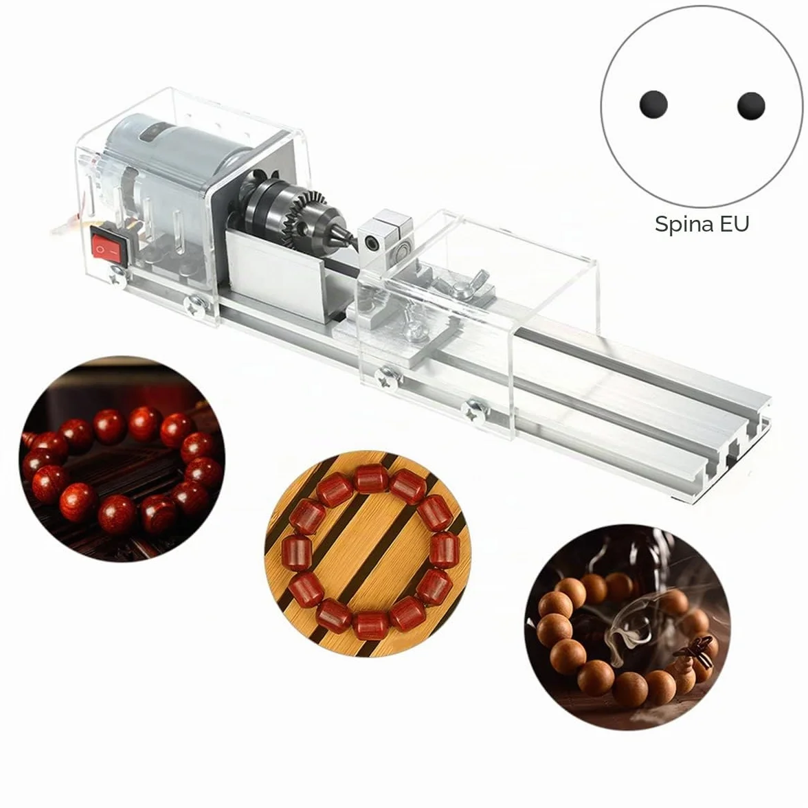 Prakti Mini tornio fai da te per la lavorazione del legno, fresatrice per levigatura, perline per lucidatura, set di utensili rotanti, spina europea