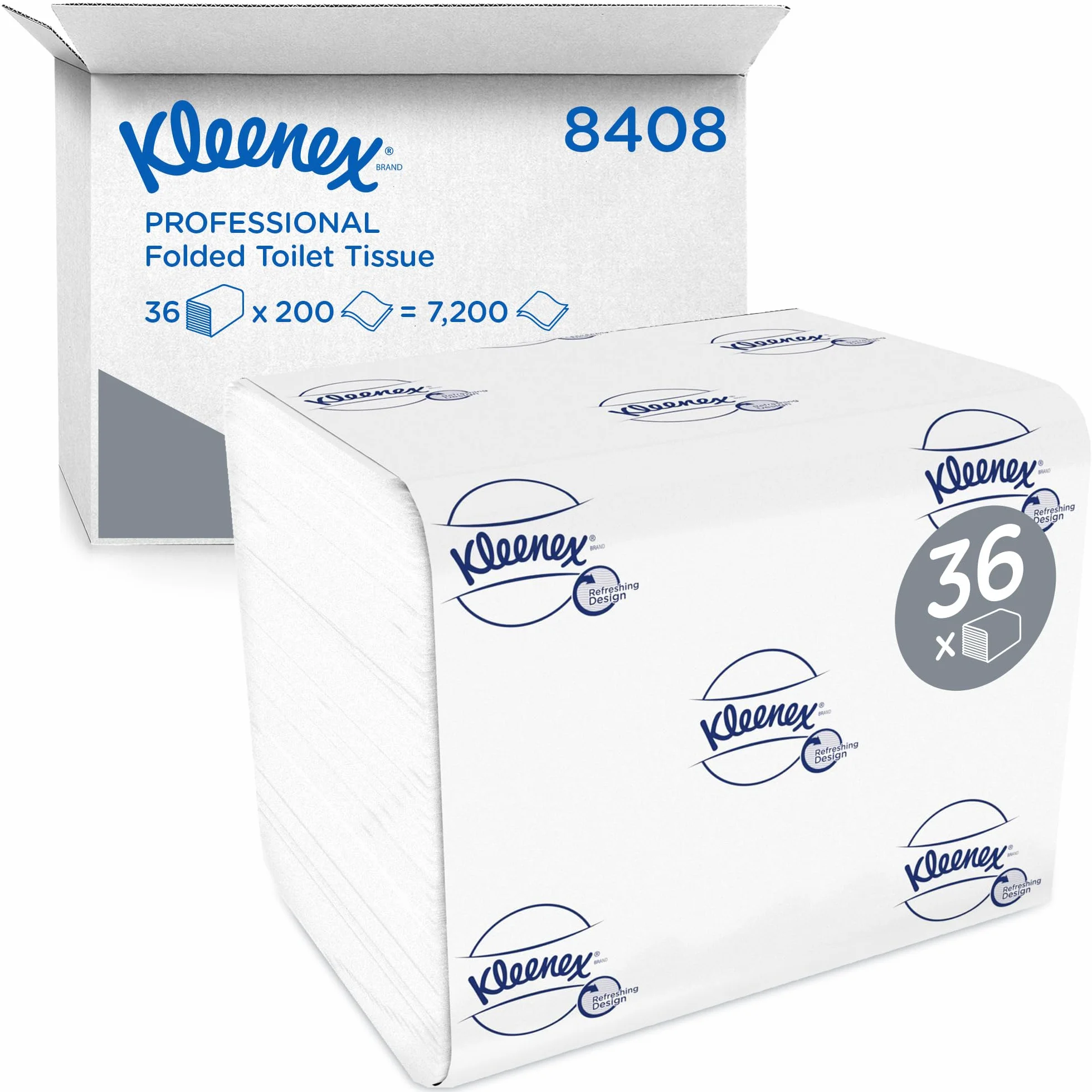 Kleenex Carta Igienica Interfogliata 2 Veli 36 Confezioni x 200 Fogli 7.200 Morbida Resistente Ecologica Bianco