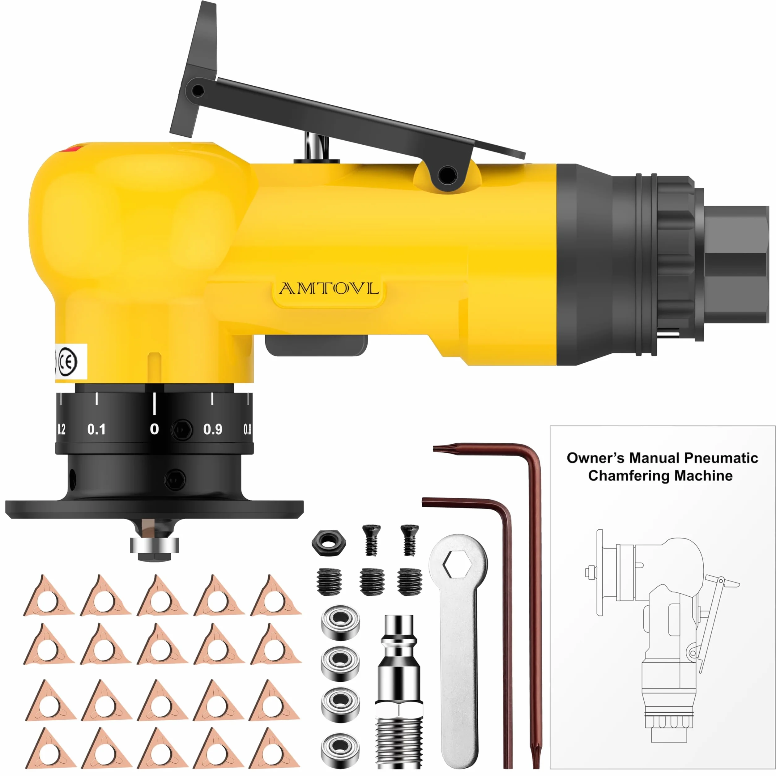AMTOVL Macchina per Smussatura Pneumatica Manuale 30000 rpm 4 Velocità Regolabili Kit Sbavatura ad Angolo