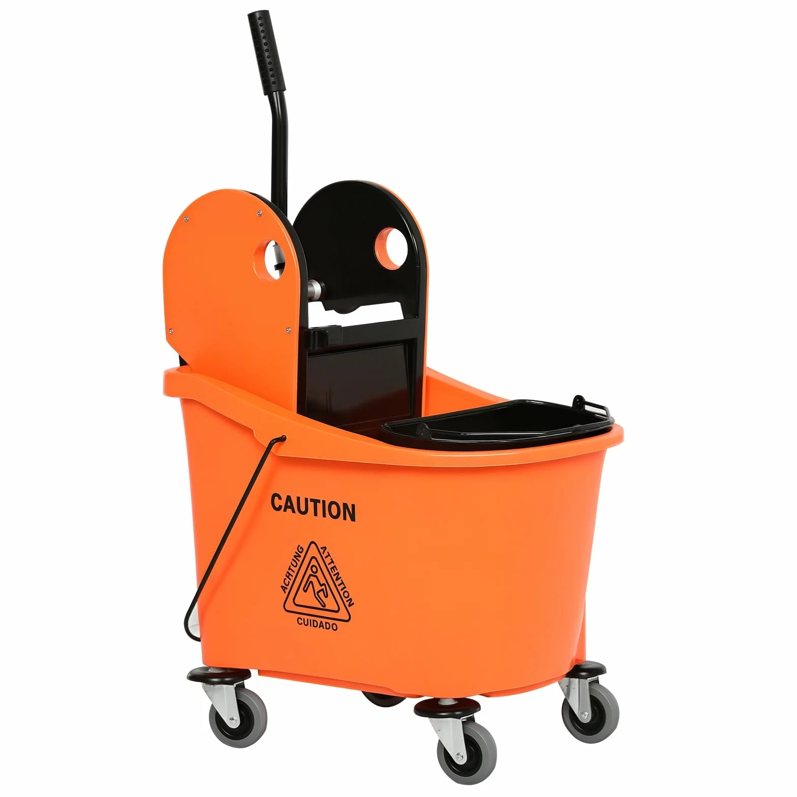 HOMCOM Secchio per Mocio Professionale 36L, Carrello Lavapavimenti con Strizzatore Manuale e 2 Secchi, Arancione e Nero