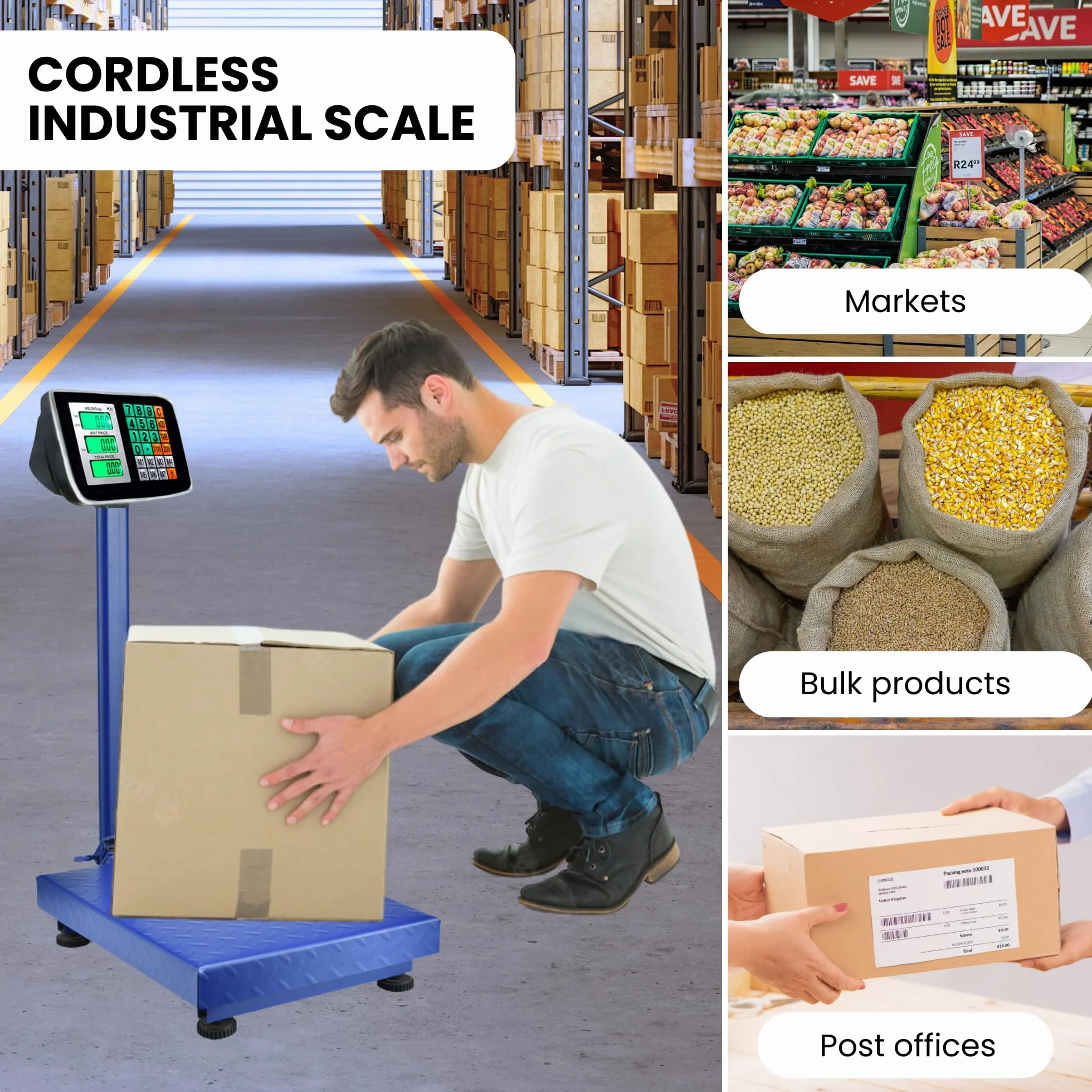 Bilancia a Piattaforma Industriale 300kg Digitale Pieghevole Display LCD Acciaio Professionale