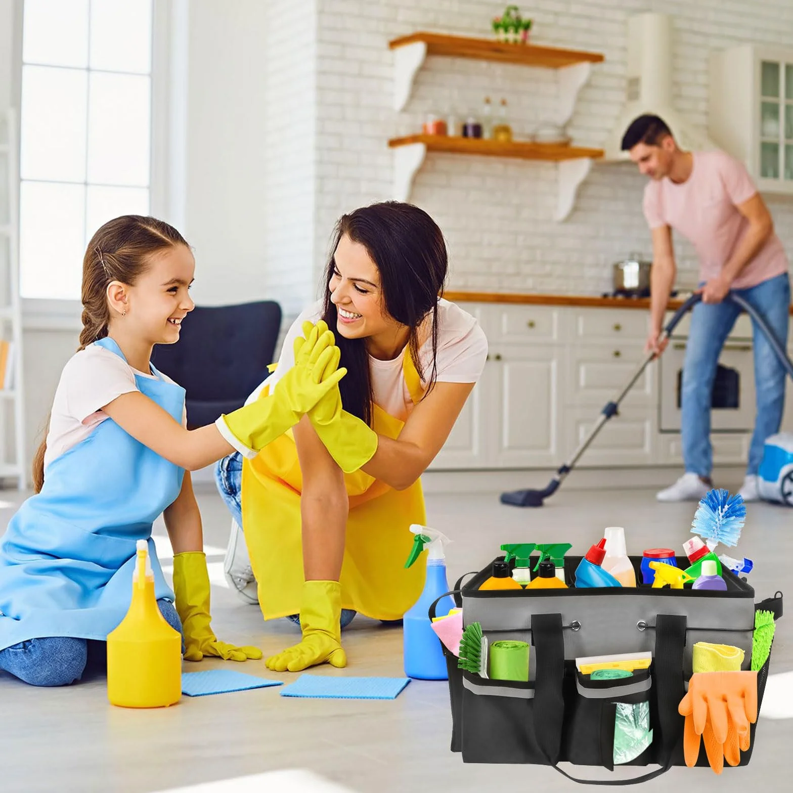 Borsa Portaoggetti per Attrezzi da Giardinaggio con Manico e 5 Divisori, Contenitore Organizer per Pulizia
