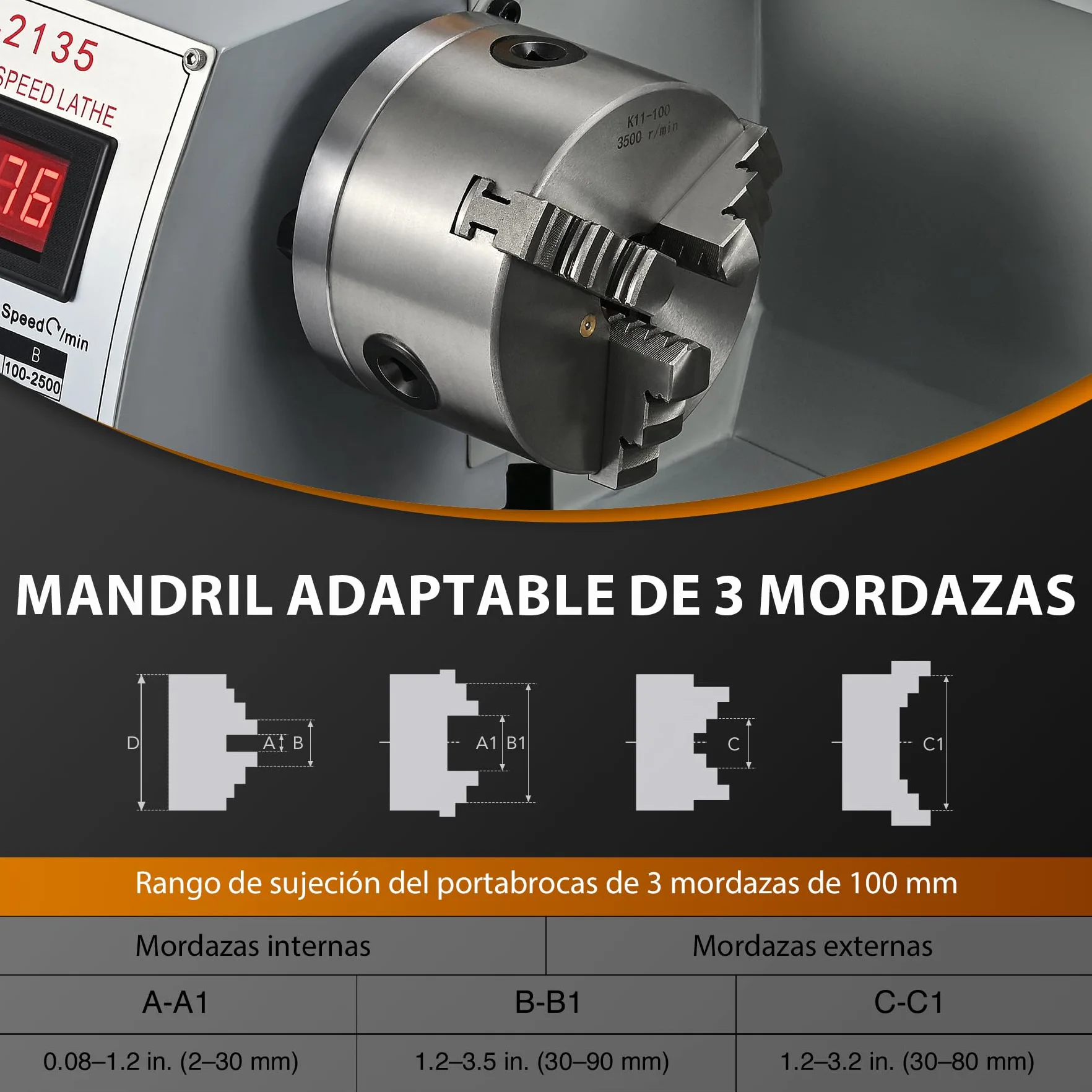 CREWORKS Mini Tornio per Metallo 210 x 350 mm 600W con Schermo Digitale per Metallo da Tavolo con Velocità Variabile 2500 giri/min per Tornitura di Metallo (210 x 350 mm)