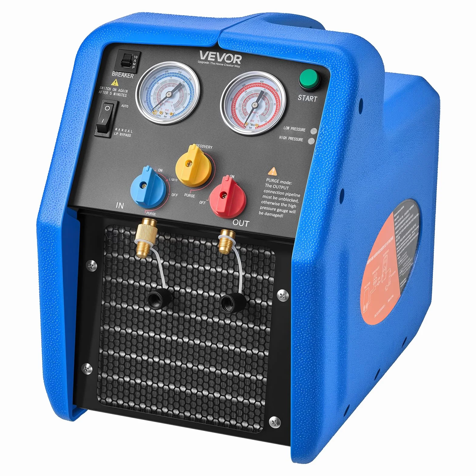 VEVOR Stazione di Recupero Refrigerante Portatile 3/4 CV Macchina Monocilindrico 1450 giri/min 0-40 ℃