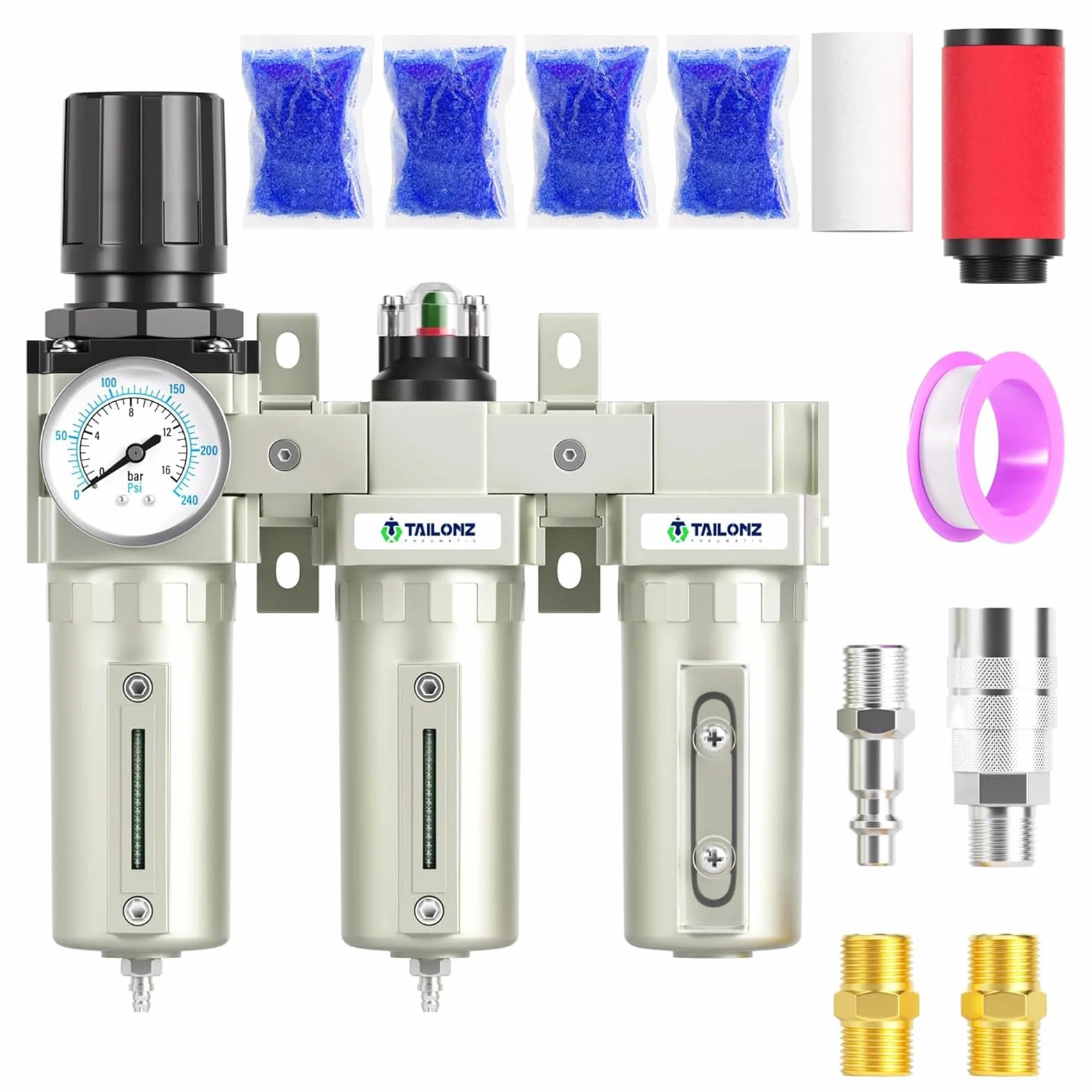 TAILONZ PNEUMATIC 0-1,6MPA 1/2-inch BSP Filtro terziario per particolato di grado industriale, filtro a coalescenza, essiccatore e regolatore d'aria (manuale).