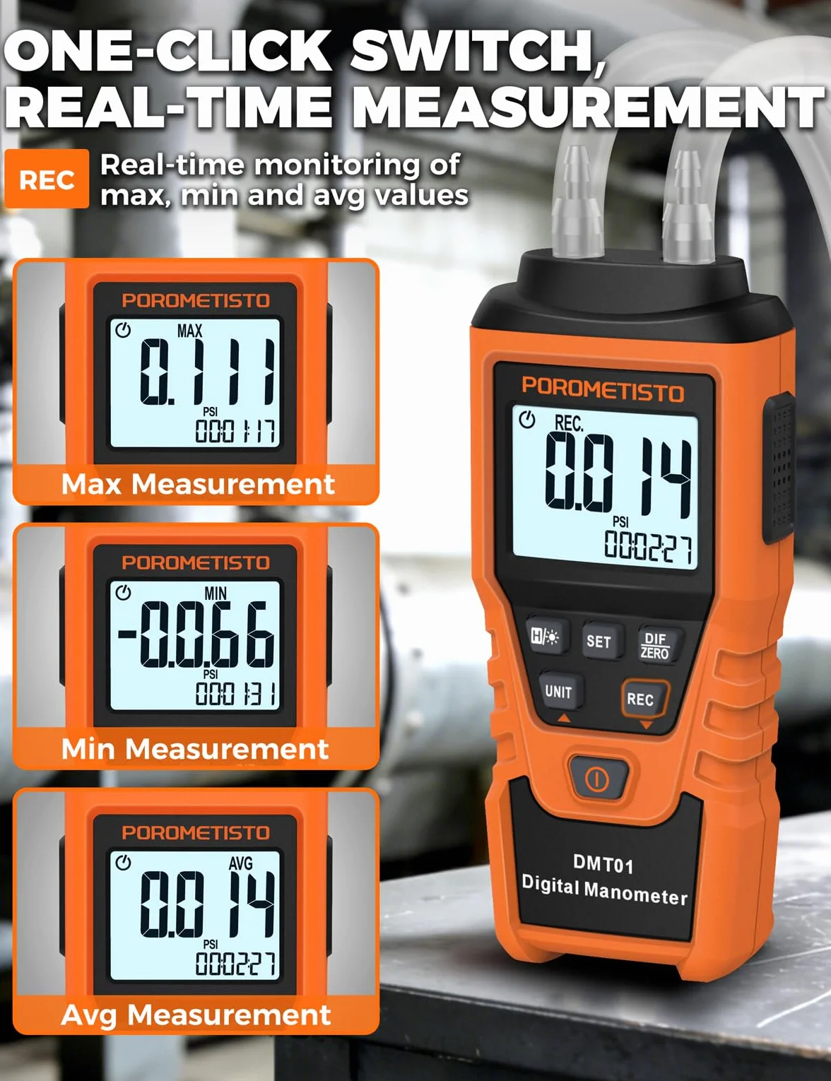 Manometro digitale POROMETISTO, Tester di pressione del gas 12 unità, Manometro differenziale