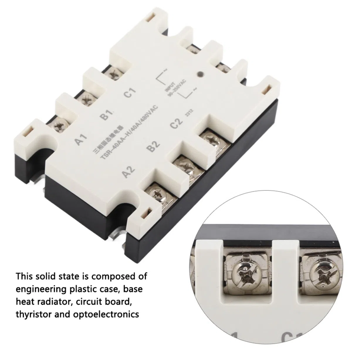 Relè a stato solido trifase 40A CA SSR 90‑250VAC Carico 24‑480VAC TSR‑40AA H per automazione industriale