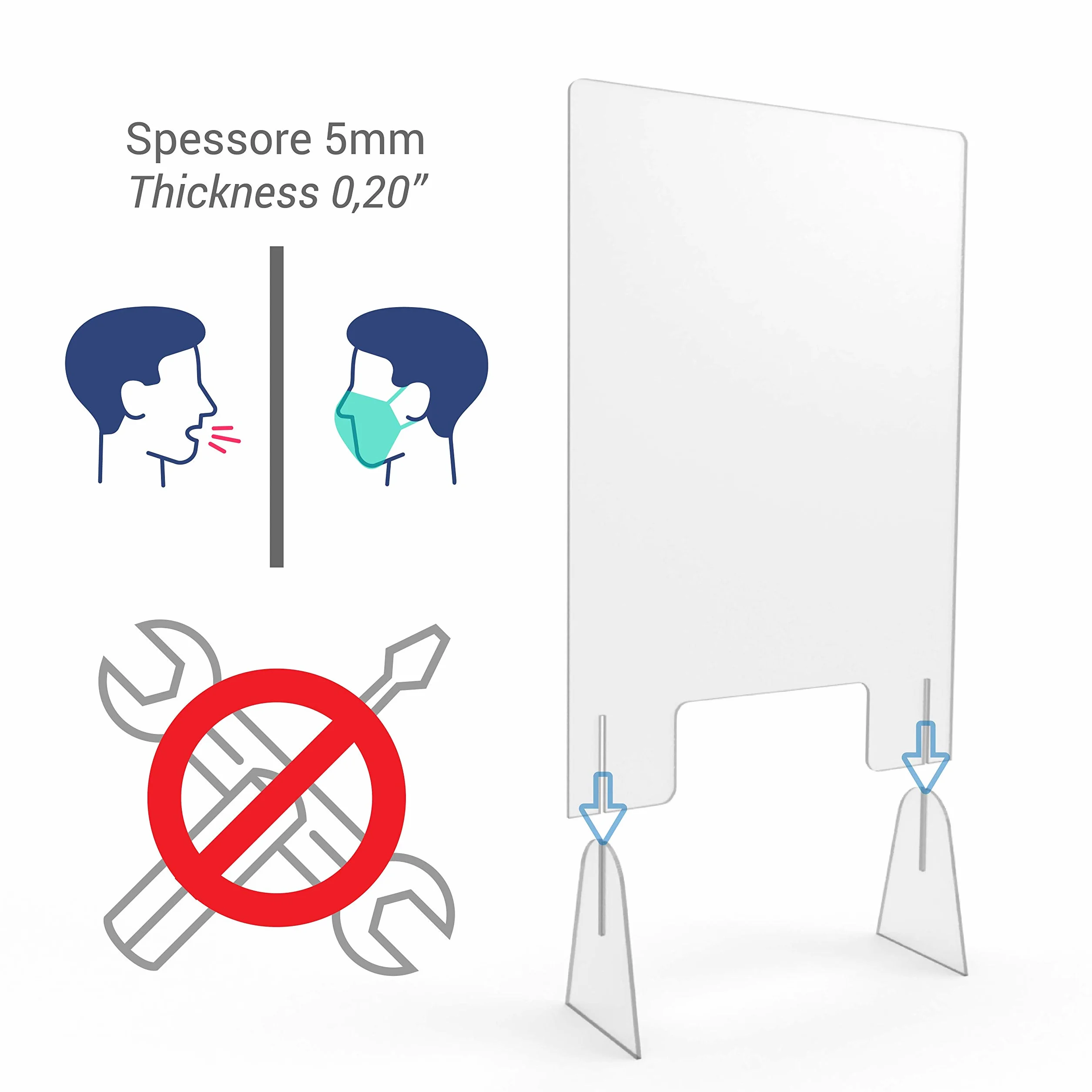 Barriera Parafiato trasparente con apertura 60x50 cm | Pannello parasputi | schermo protettivo per negozi uffici tabaccai farmacie