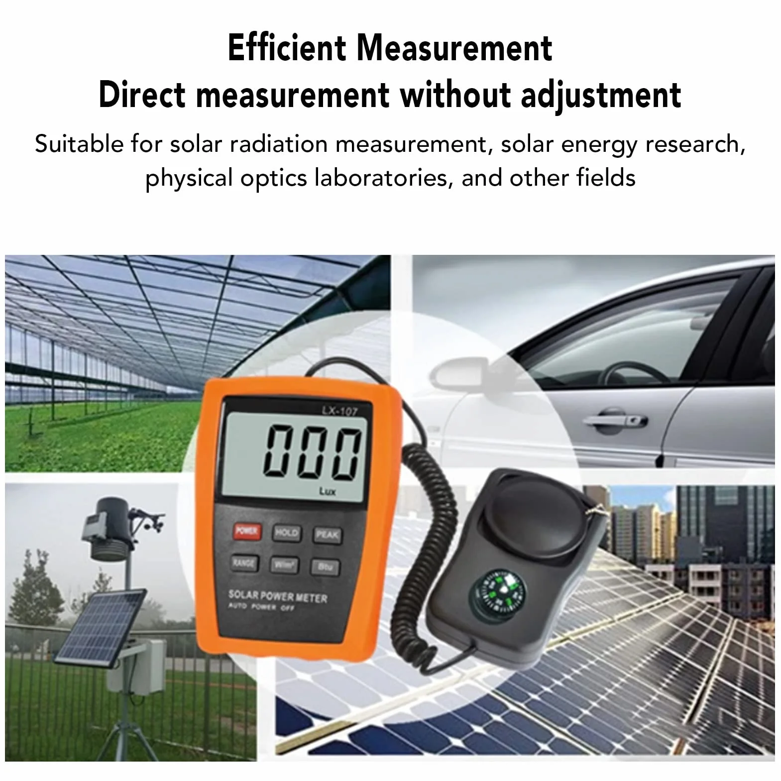 Misuratore di Energia Solare Digitale, Piranometro 2000 W/m² 634BTU con Bussola