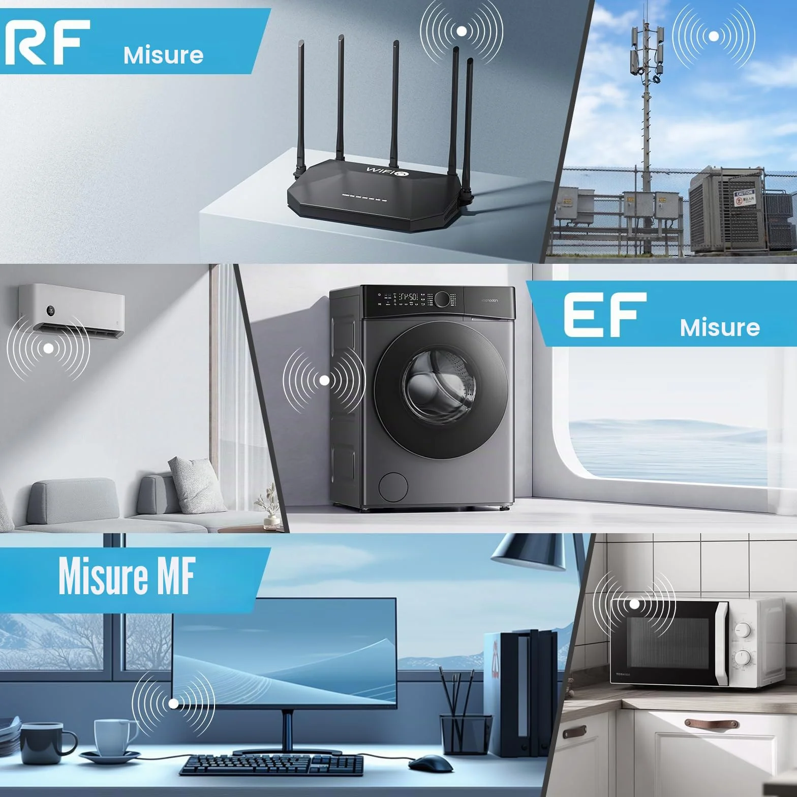 Misuratore EMF, DURFICST 5 in 1 Rilevatore di radiazioni elettromagnetiche digitali ricaricabili per segnali EF, RF, MF e WiFi, adatto per 5G, torri cellulari, contatori intelligenti, WiFi, Bluetooth