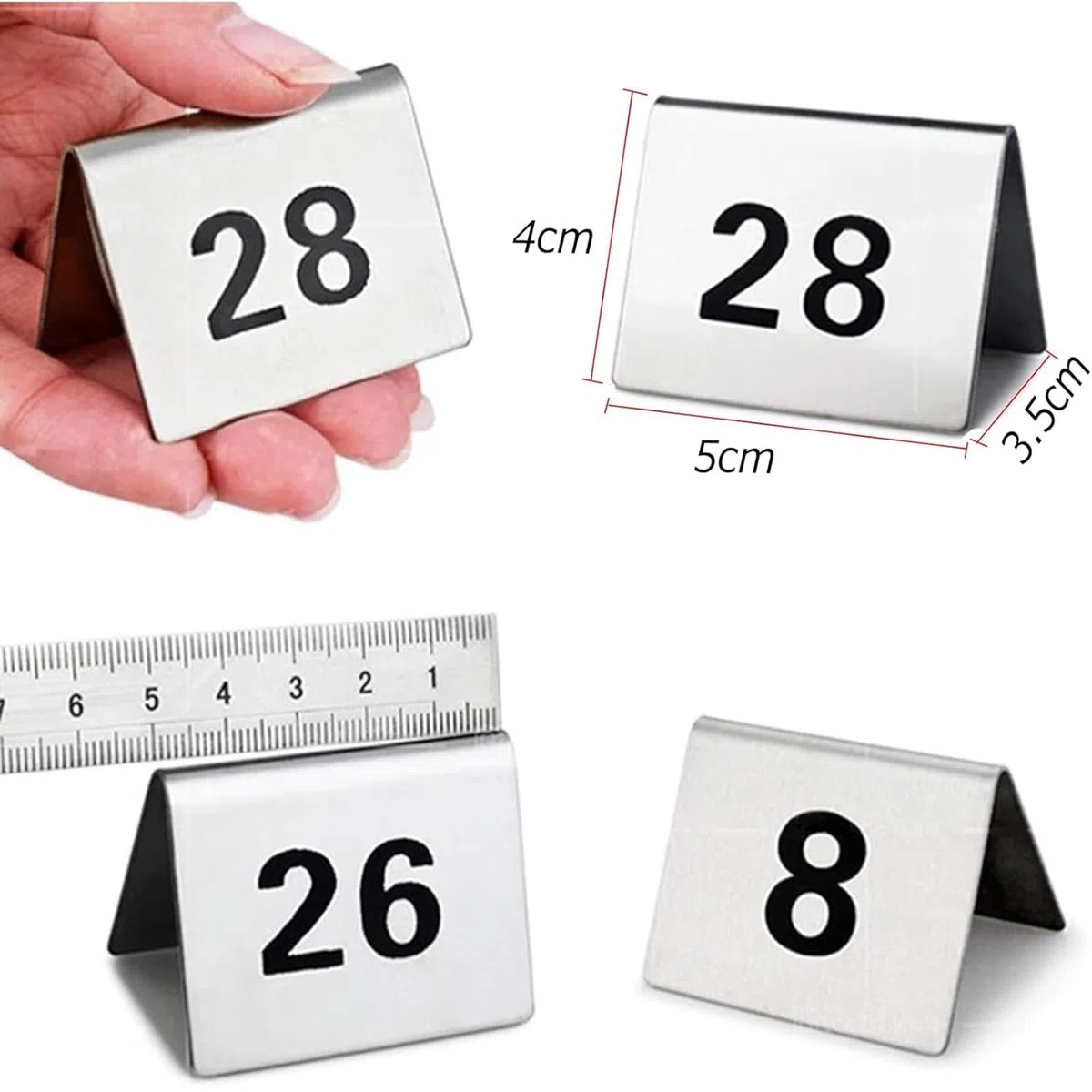 Numeri Da Tavolo 1-100 in Acciaio Inox Targhette Per Numeri Da Tavolo Riservati, Cartellini Per Numeri Da Tavolo Bifacciali, Porta-Tavoli a Tenda Per Ristoranti, Caffetterie Ed Eventi(1-100 (5x4cm))