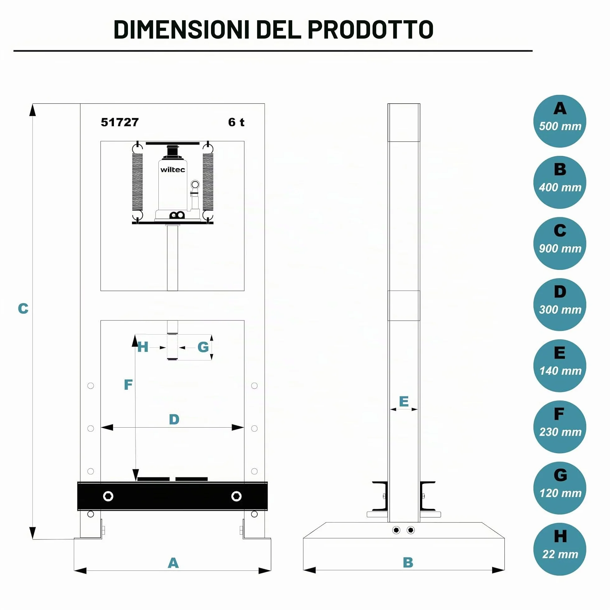Wiltec Pressa idraulica da officina 6t Pressa a telaio per cuscinetti