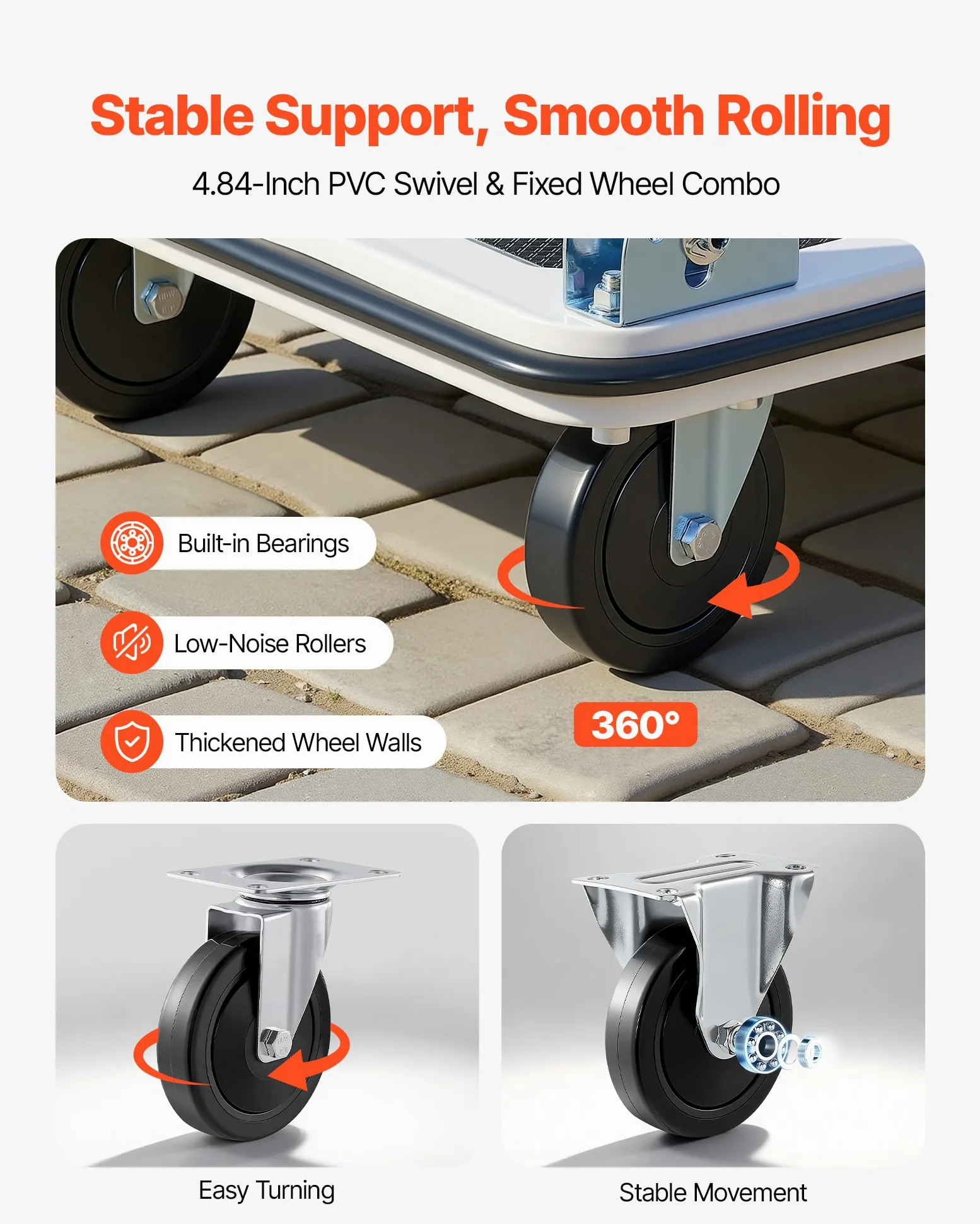 VEVOR Carrello Pieghevole per Trasporto Capacità max. 299,37 kg, Carrello con Piattaforma Pieghevole per Pacchi Merci Traslochi, Maniglia di Spinta, Dimensioni Aperte 900 x 870 x 610 mm
