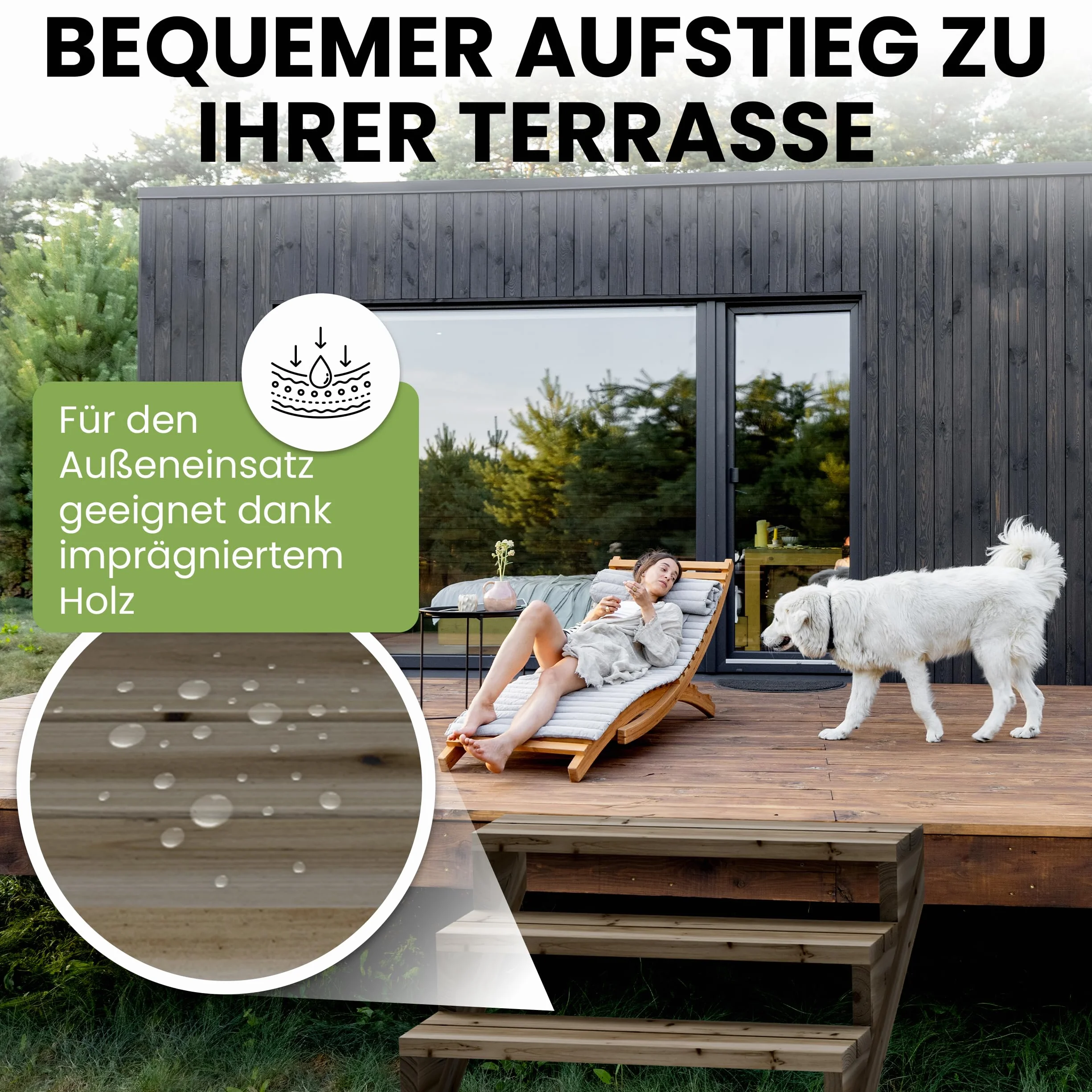 Gartenwelt Riegelsberger Scala per terrazze 120 cm 2 gradini altezza piano 38 cm legno massello di pino impregnato autoclave