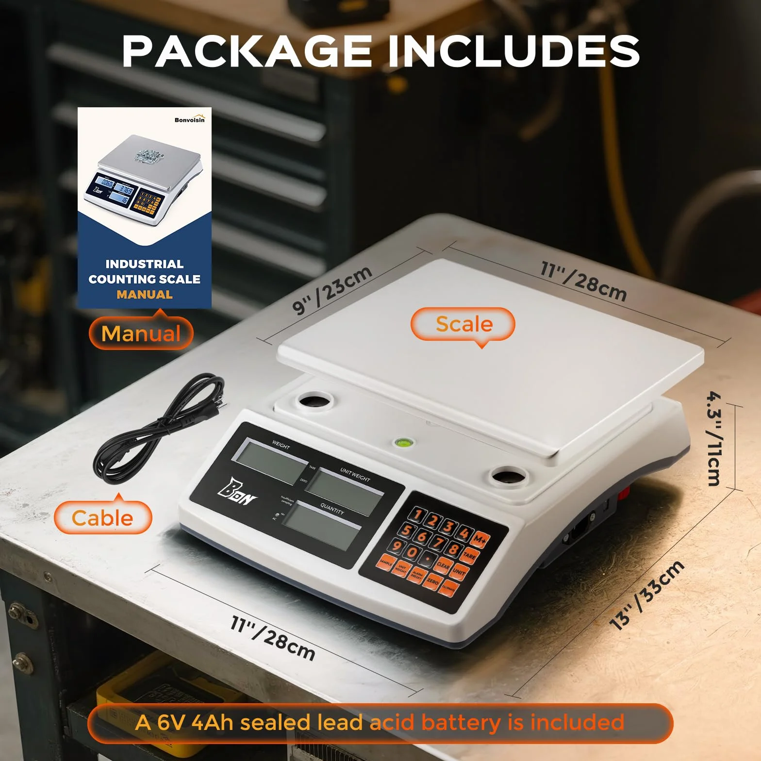 Bonvoisin Bilancia Conta Pezzi Industriale 30kg x 0.1g Acciaio Inossidabile 304 AC/Batteria