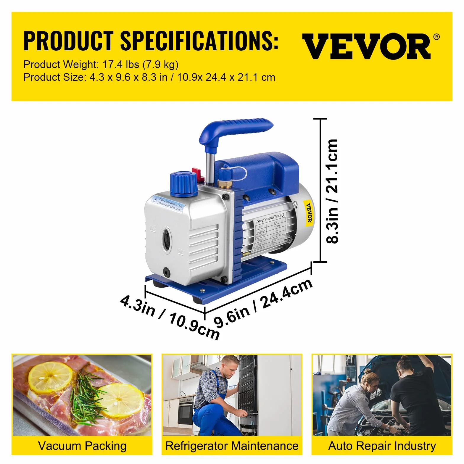 VEVOR Pompa Vuoto per Condizionatori 3CFM 1/4HP, Pompa a Vuoto per Refrigerazione da 85 Lt/min con Manometro AC/DC, Pompa a Vuoto per Condizionatori R22, R134A, R410A