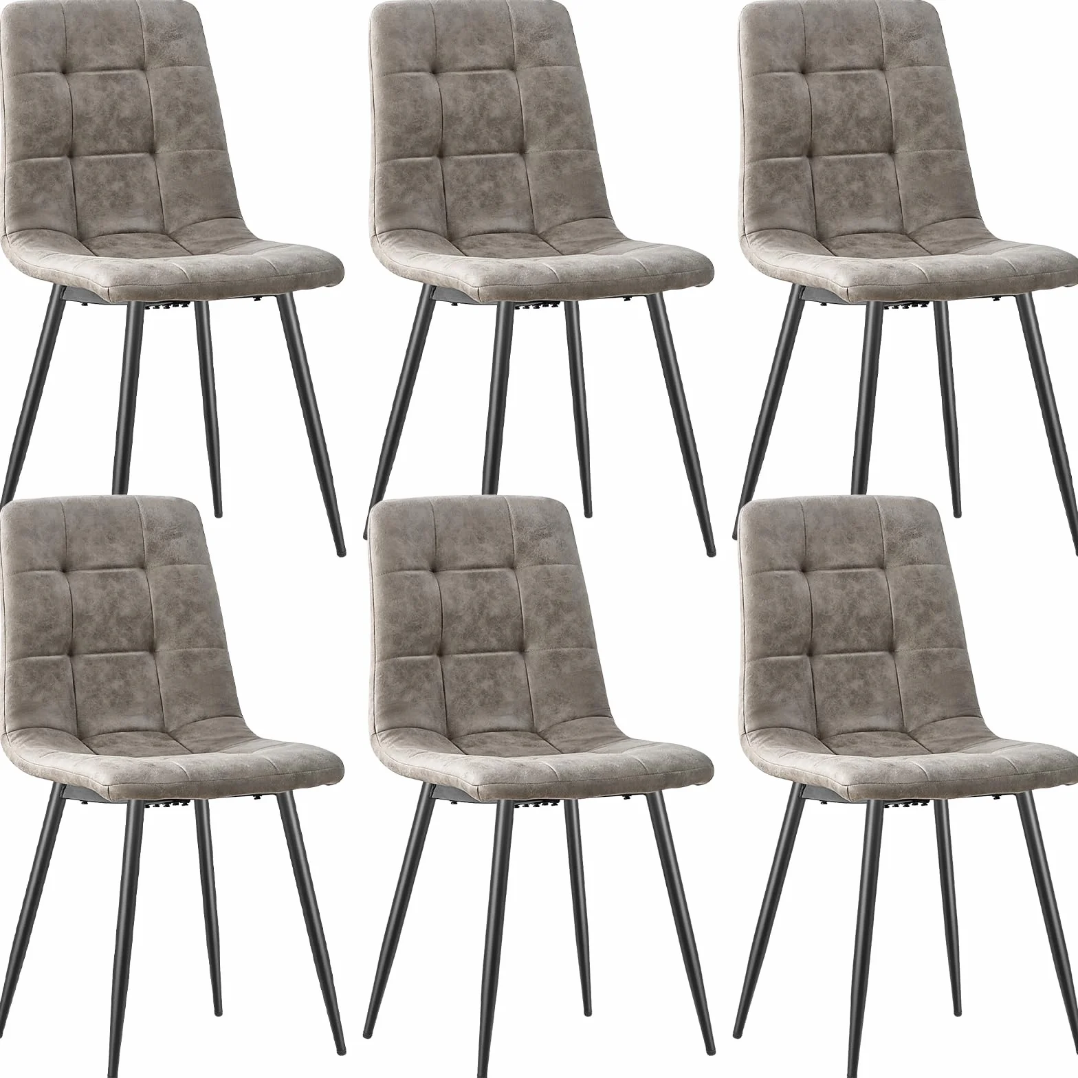 JIJIAN Set di 6 Sedie Sala da Pranzo in Tessuto Tecnologico, Gambe in Metallo Nero, Cachi